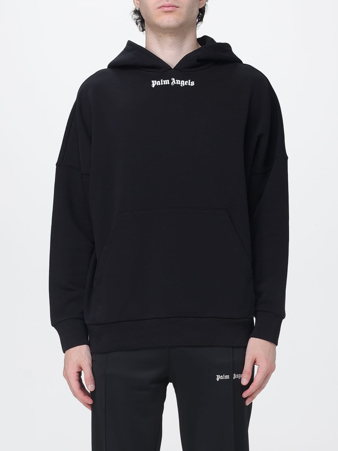 Palm Angels Cotton Hoodie with Logo and Pouch Pocket