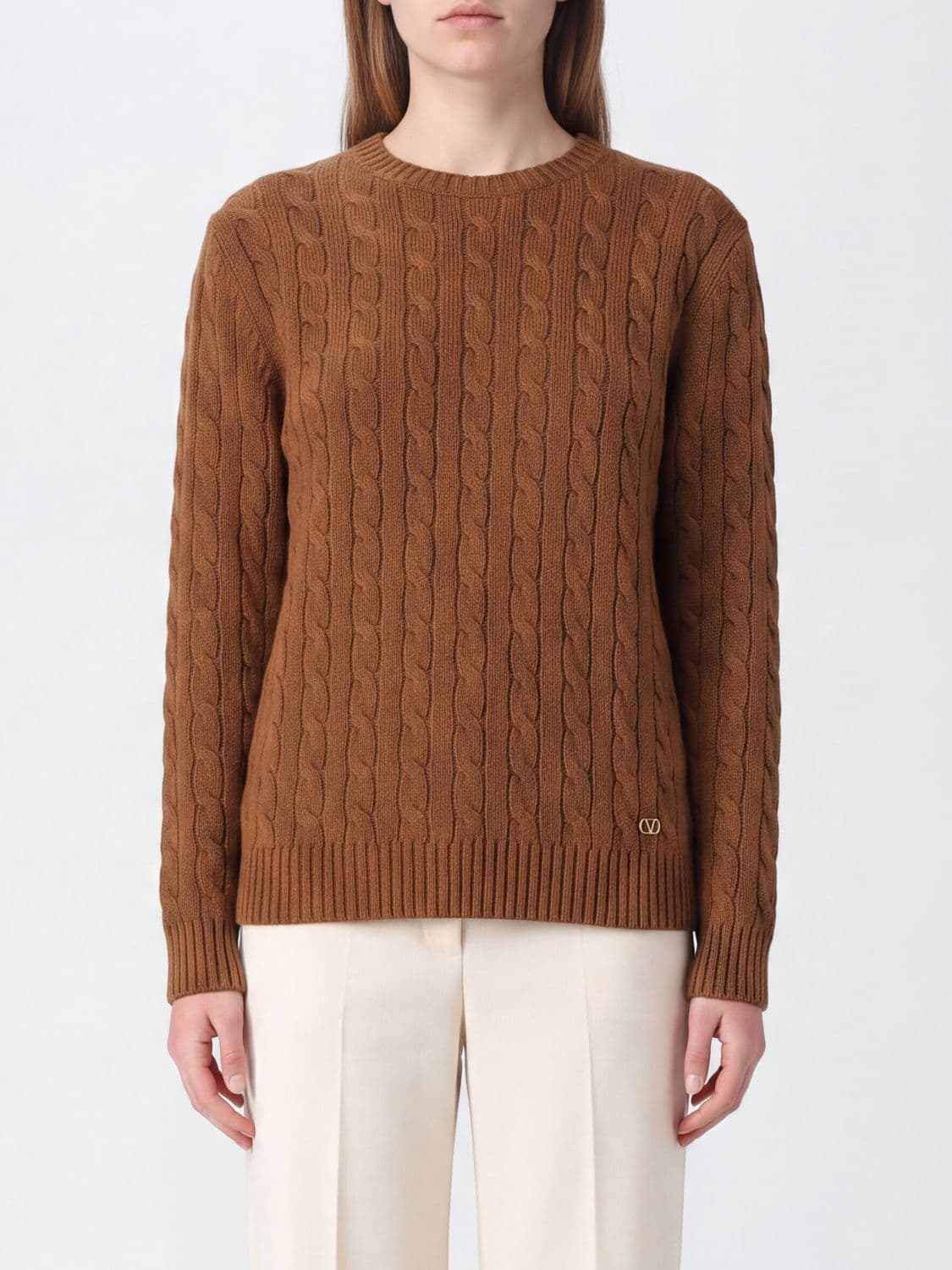 Valentino Garavani Crewneck Sweater in Pure Cashmere with VLogo Signature