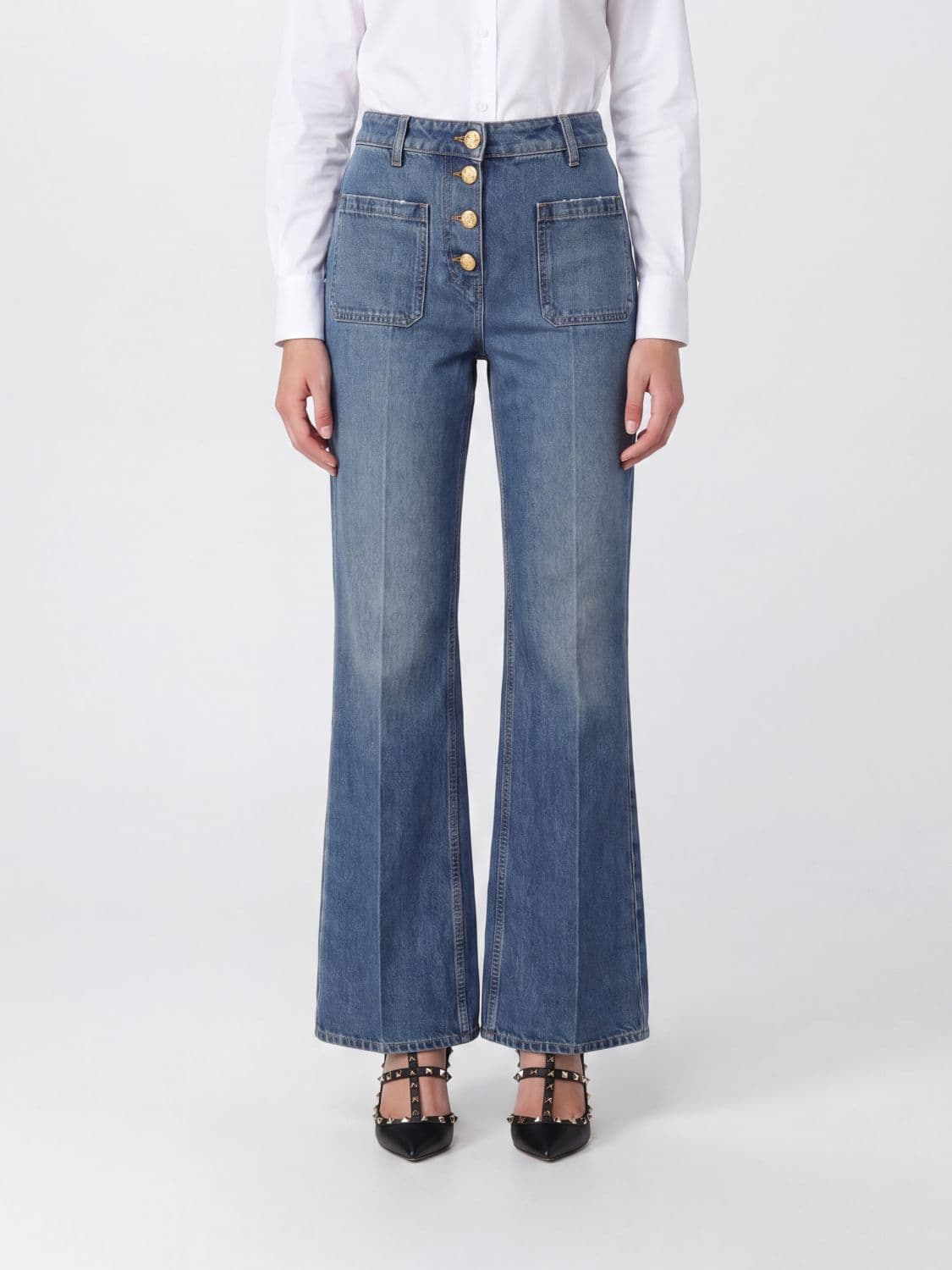 Valentino Garavani High-Waisted Flared Jeans in Pure Cotton Denim