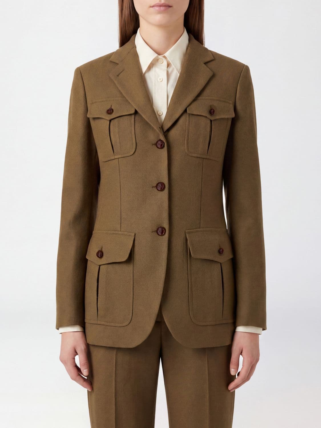 Max Mara Single-Breasted Wool Utility Blazer with Patch Pockets