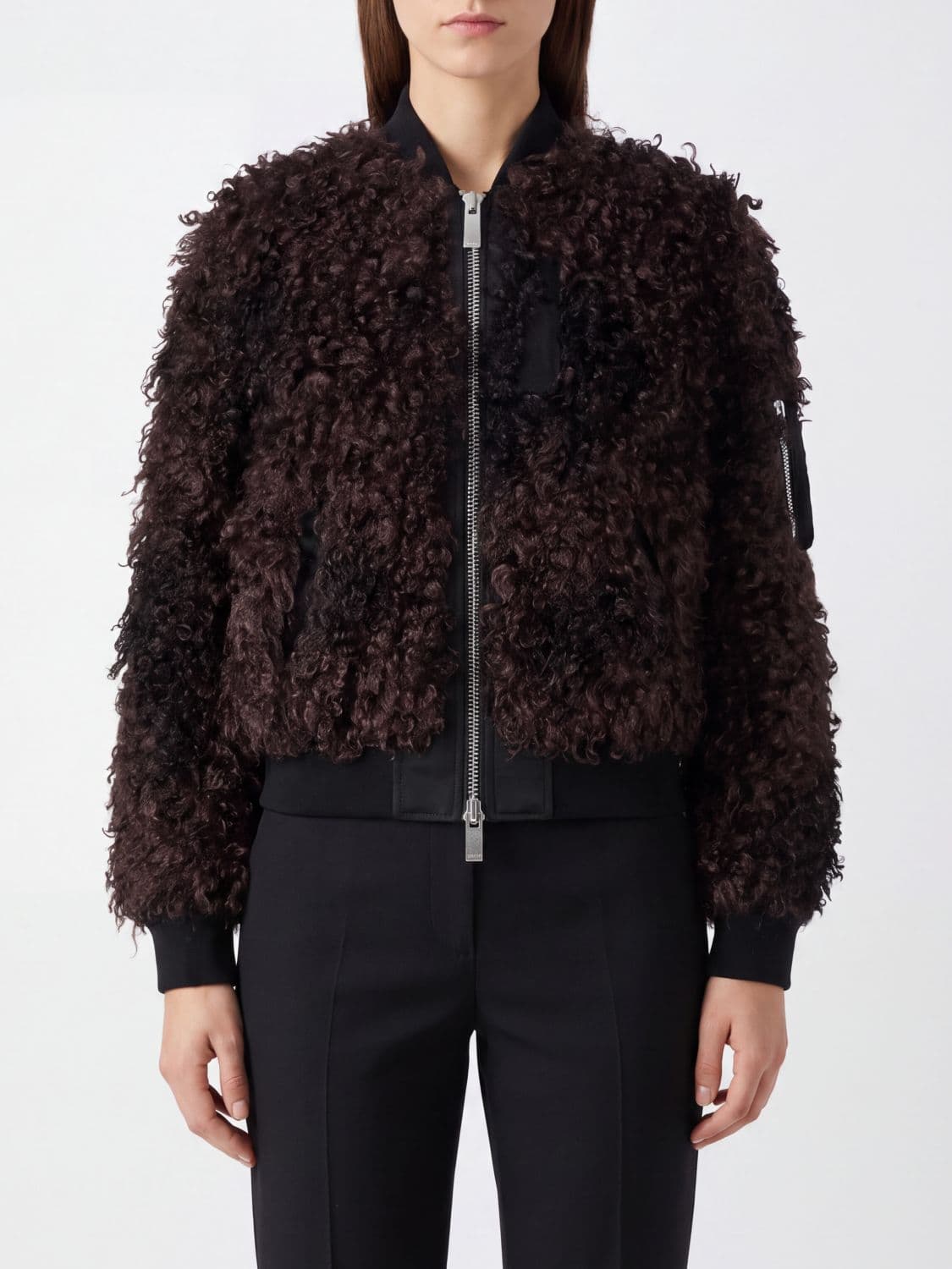 Sacai Faux Fur Bomber Jacket with Elasticated Cuffs and Hem