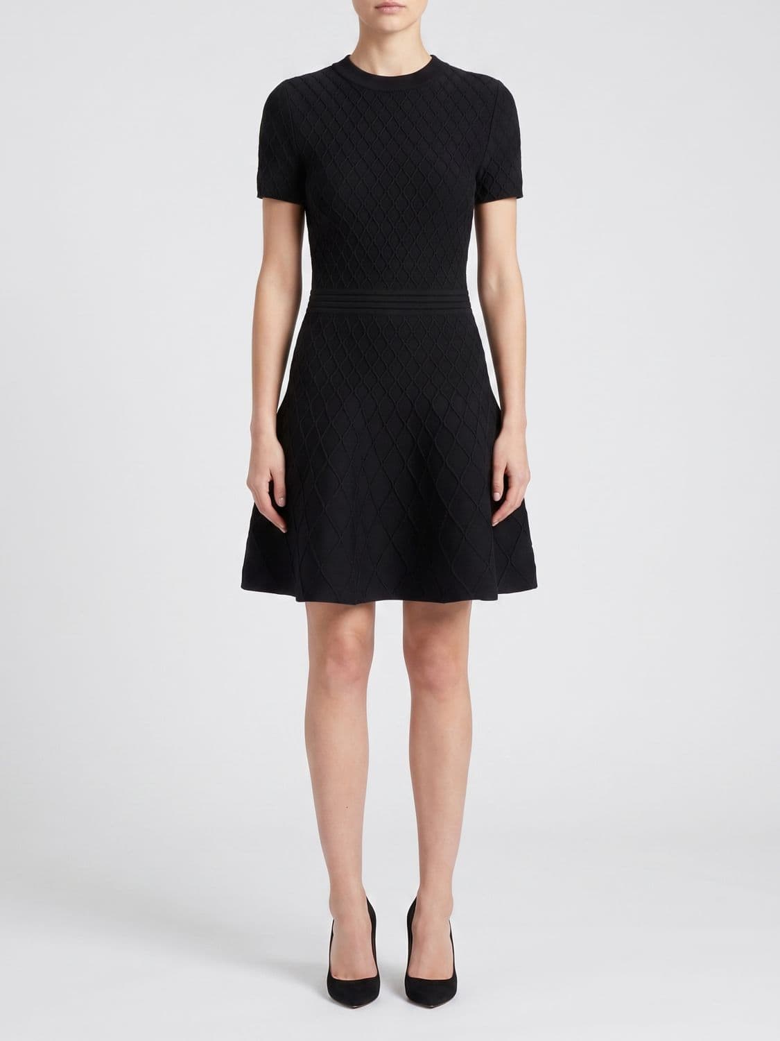 Balmain Crewneck Mini Dress in Black Stretch Viscose with Short Sleeves
