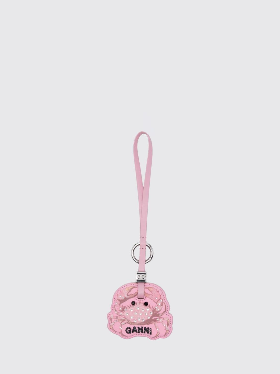 Ganni Crab Recycled Leather Keychain with Crystals and Lettering Logo · OS