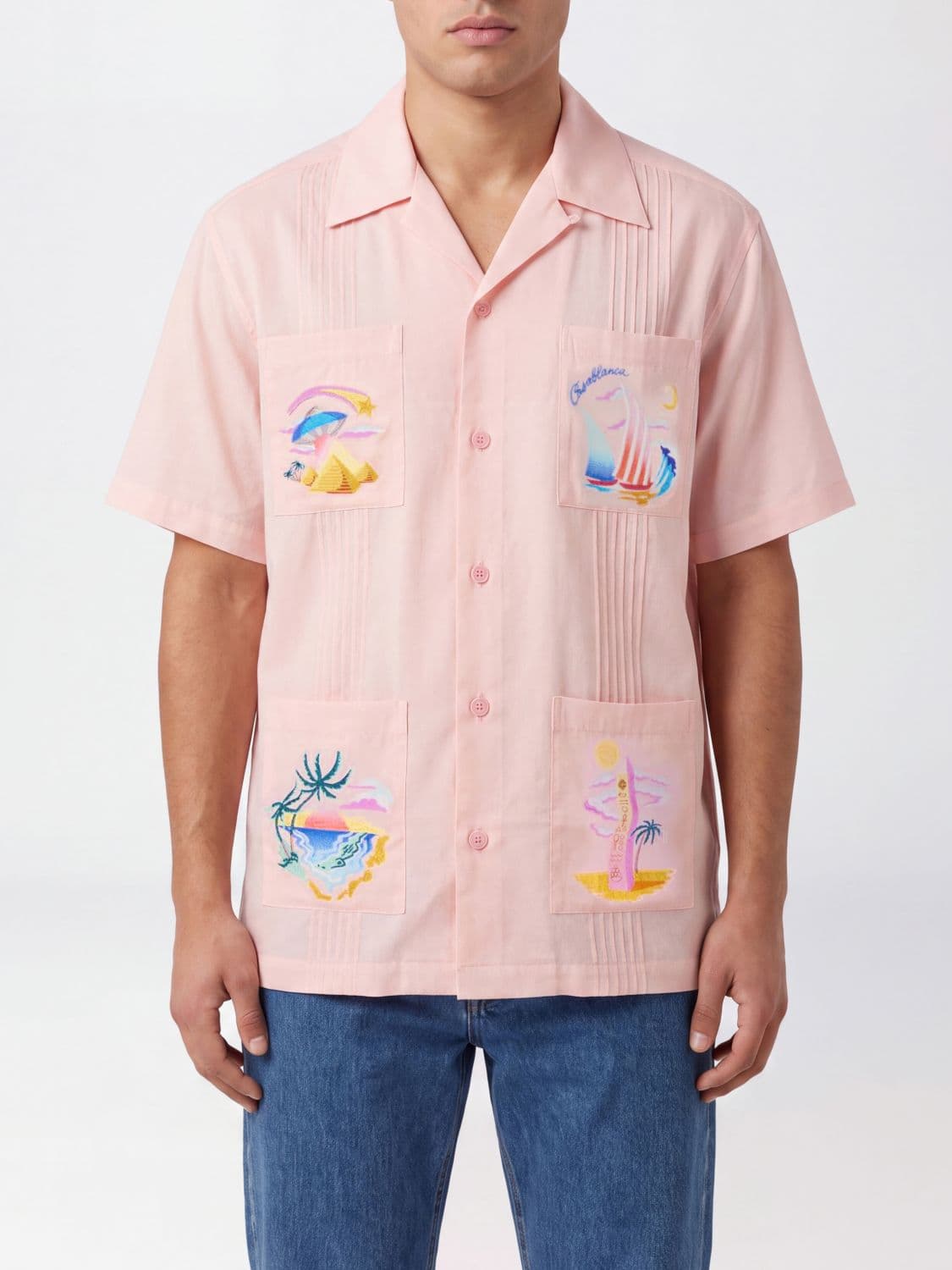 Casablanca Short-Sleeve Embroidered Cotton Shirt with Dropped Shoulders