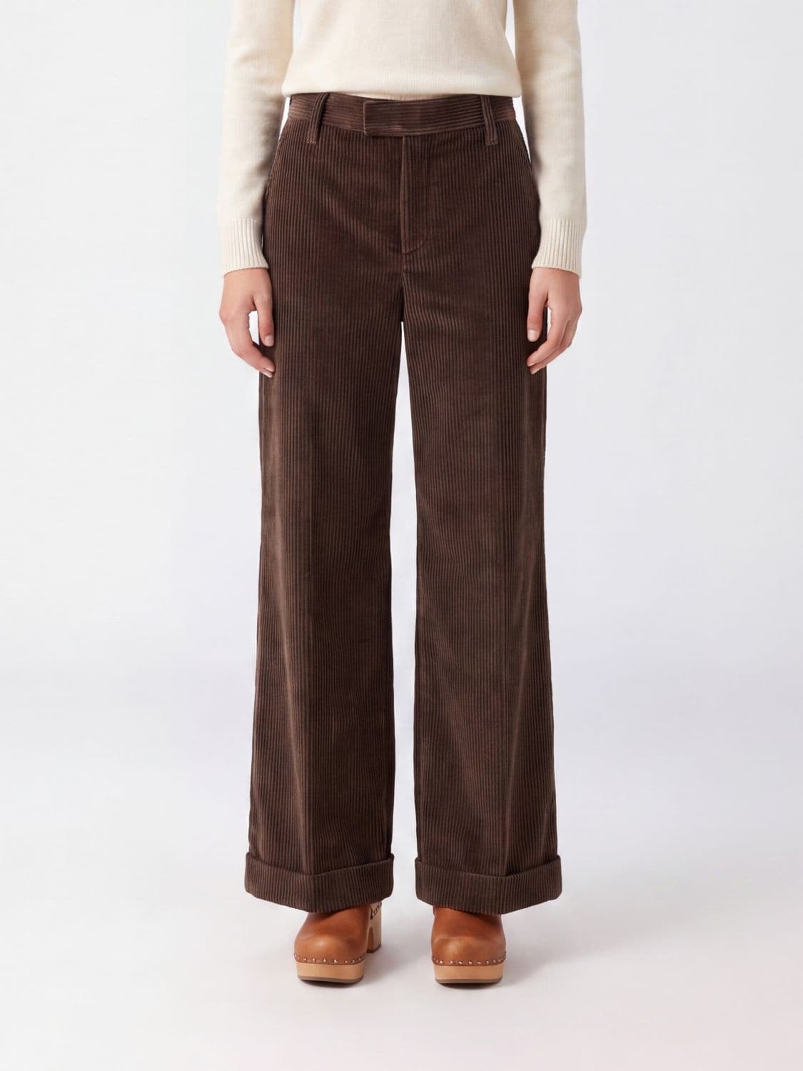 Brunello Cucinelli High-Waisted Wide-Leg Corduroy Trousers with Monili Detail