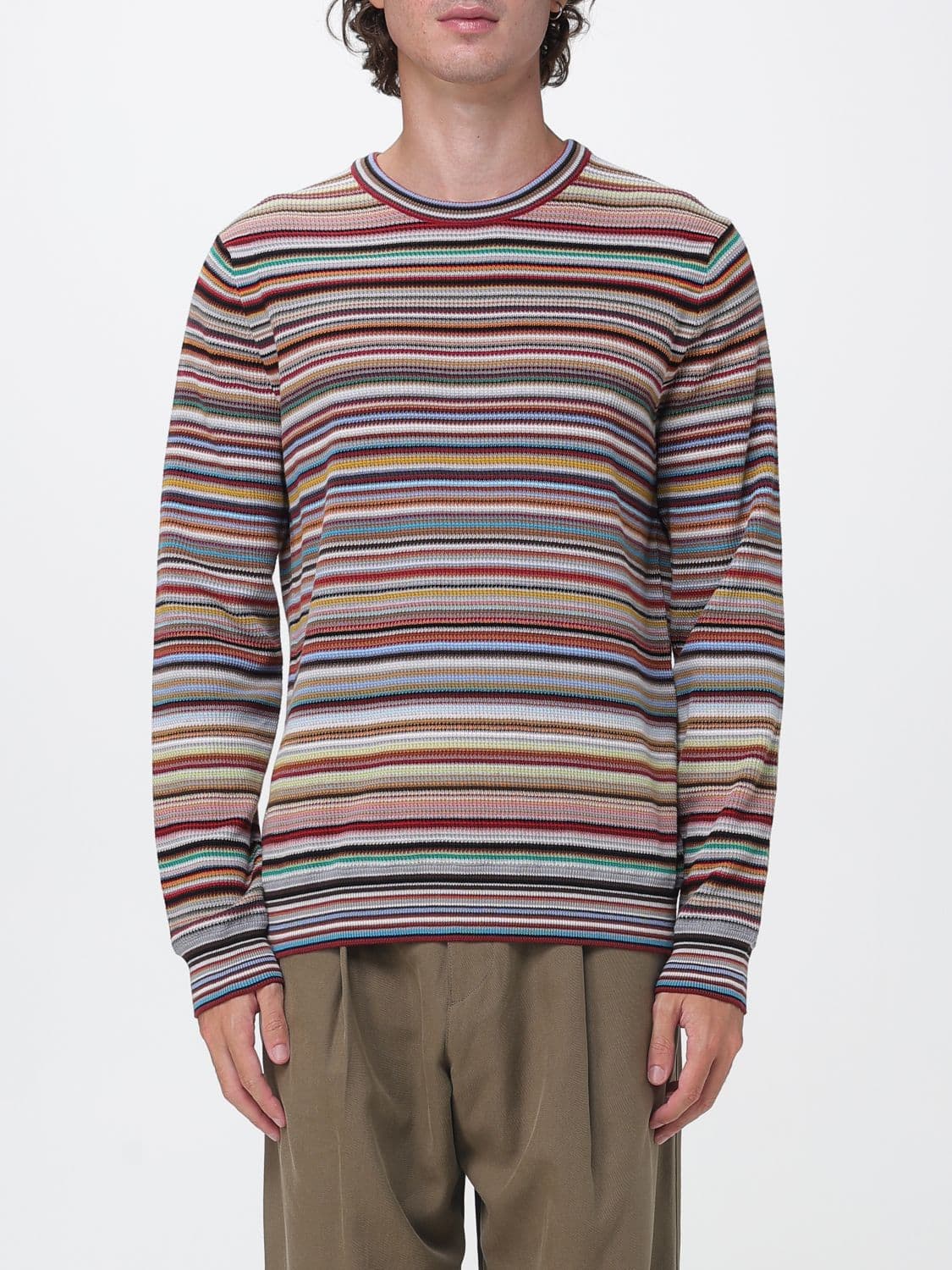 Paul Smith Crewneck Jumper in Multicolour Striped Cotton with Long Sleeves