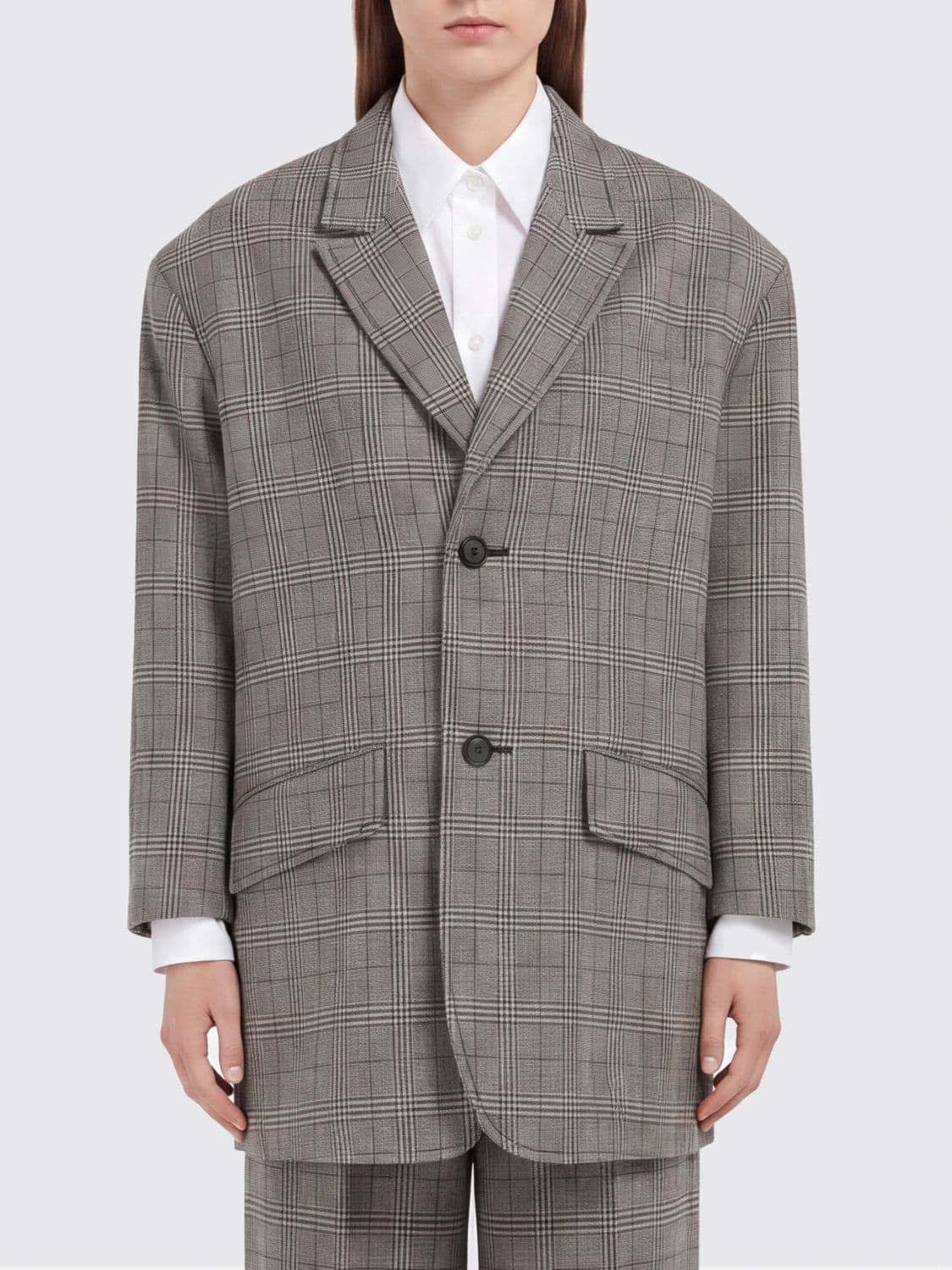 Marni Oversized Single-Breasted Tartan Virgin Wool Short Coat