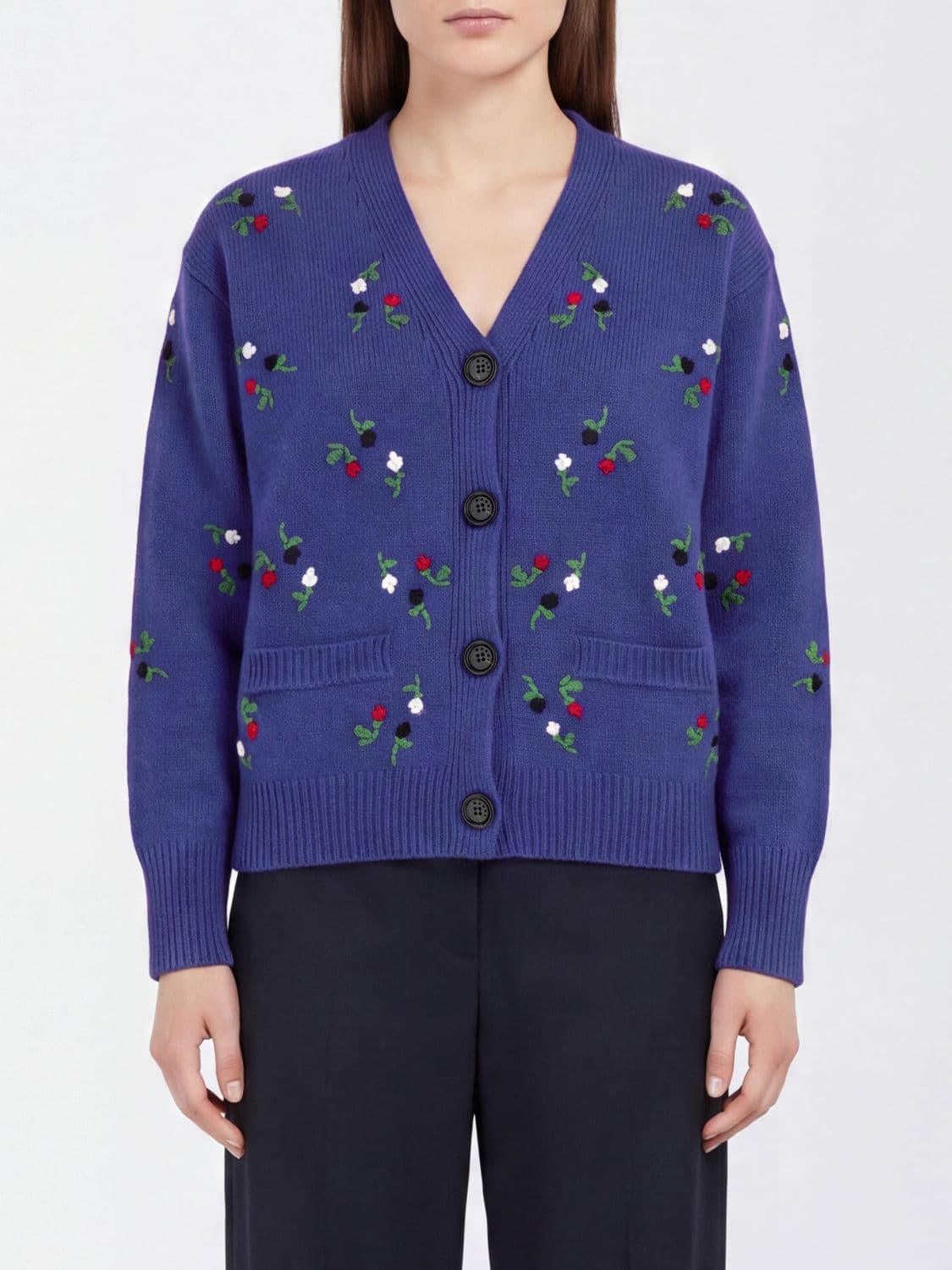 Marni Virgin Wool and Cashmere Cardigan with Floral Embroidery