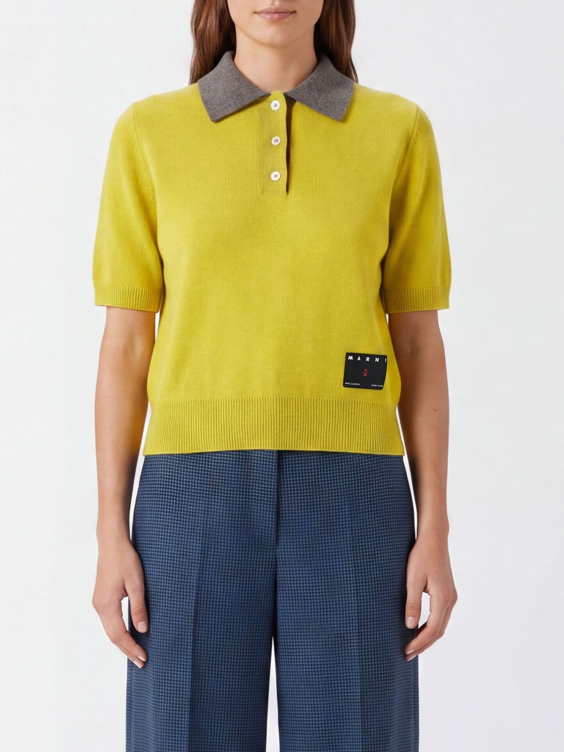 Marni Knitted Polo in Pure Cashmere with Collar and Three Buttons