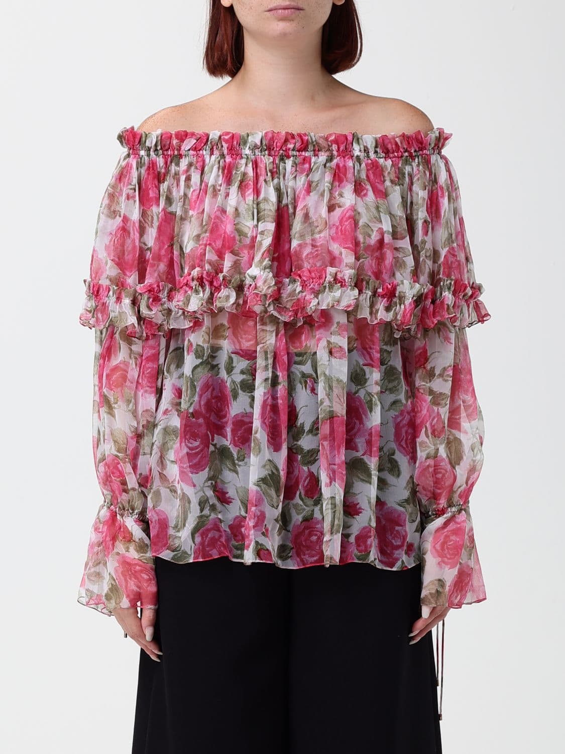 Chloé Floral Print Pure Silk Blouse with Ruffle Details