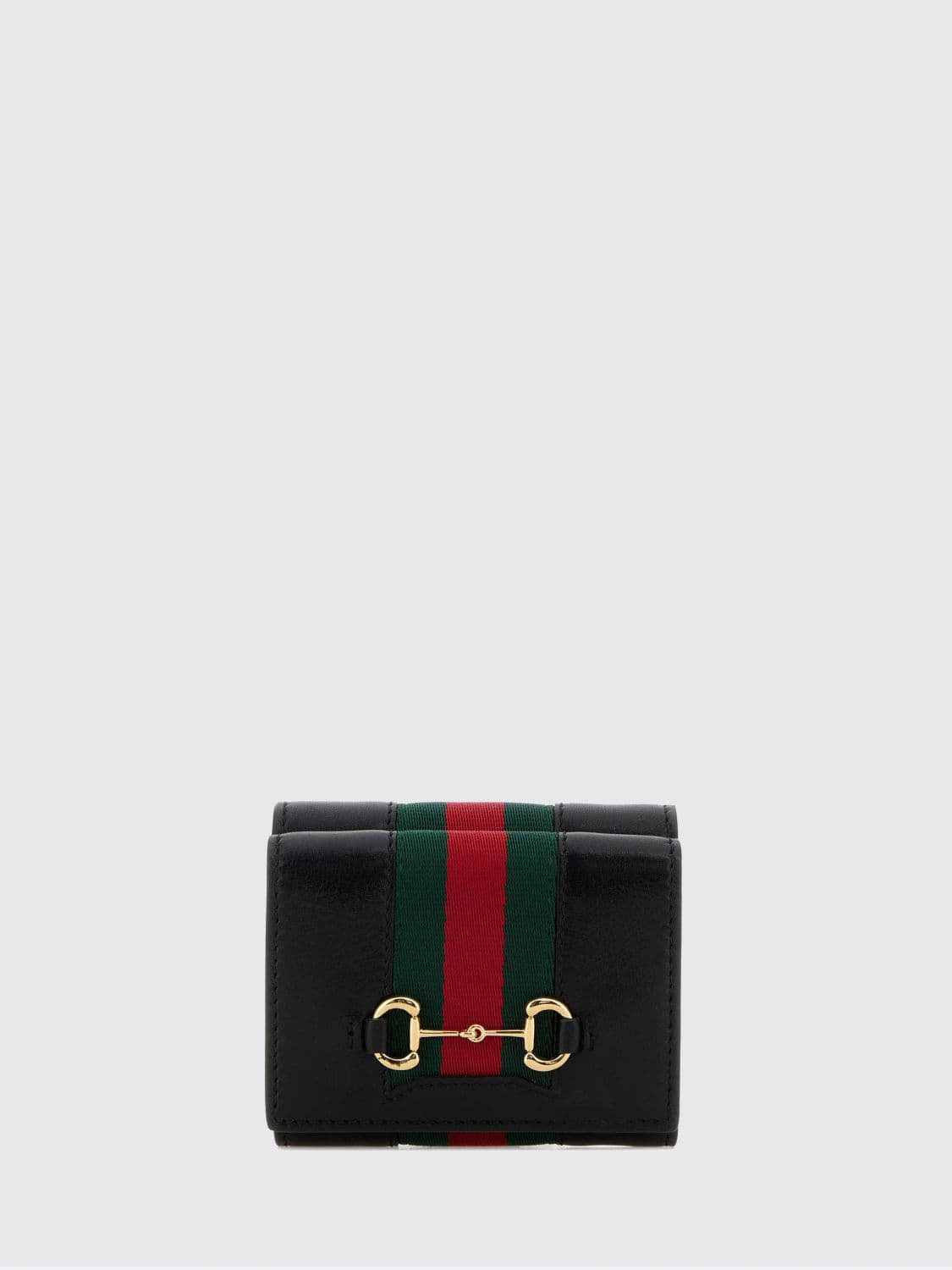 Gucci Horsebit Web Trifold Calfskin Wallet with Web Detail