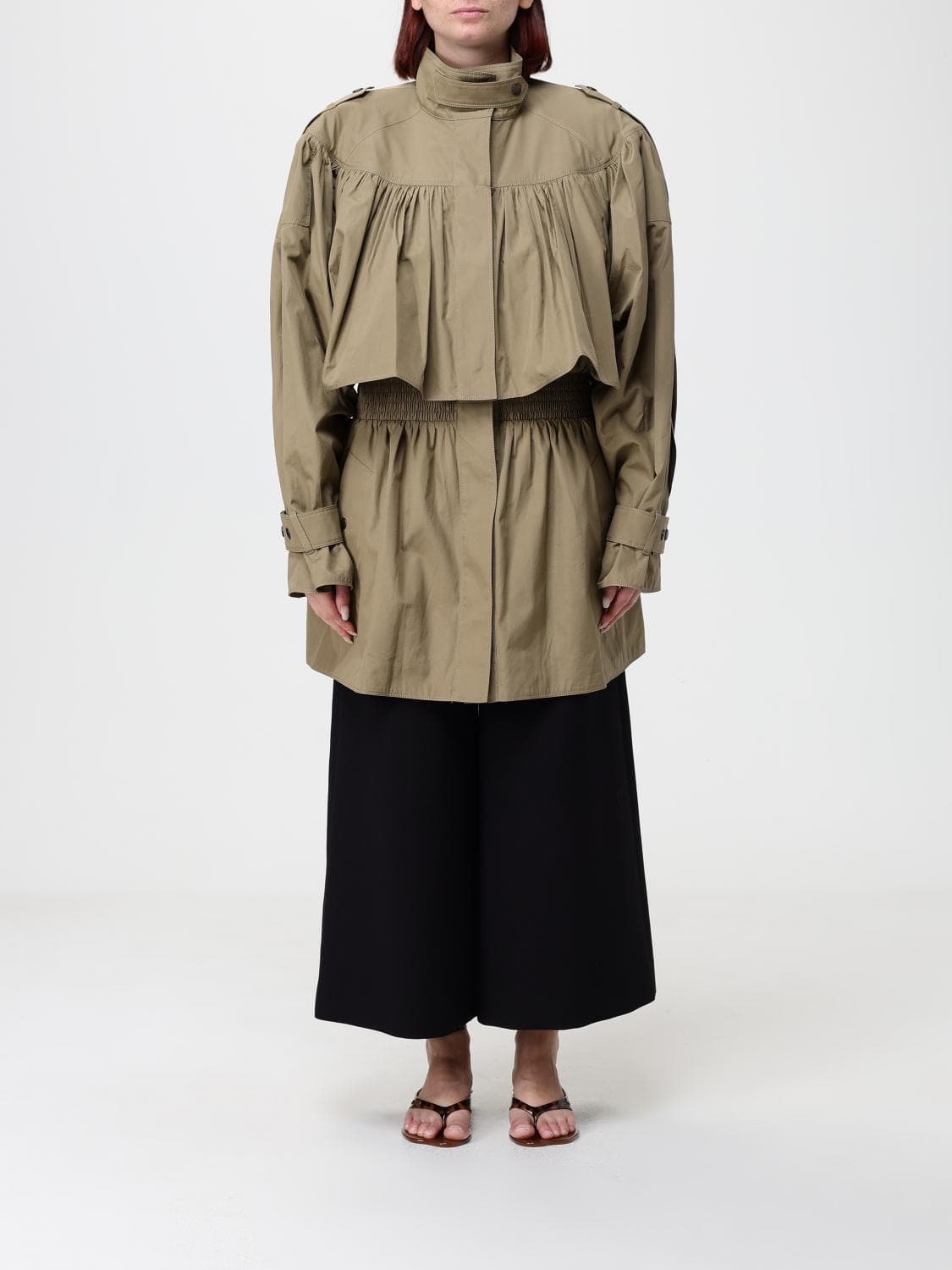 Chloé Waterproof Cotton Trench Coat with High Neck and Epaulettes