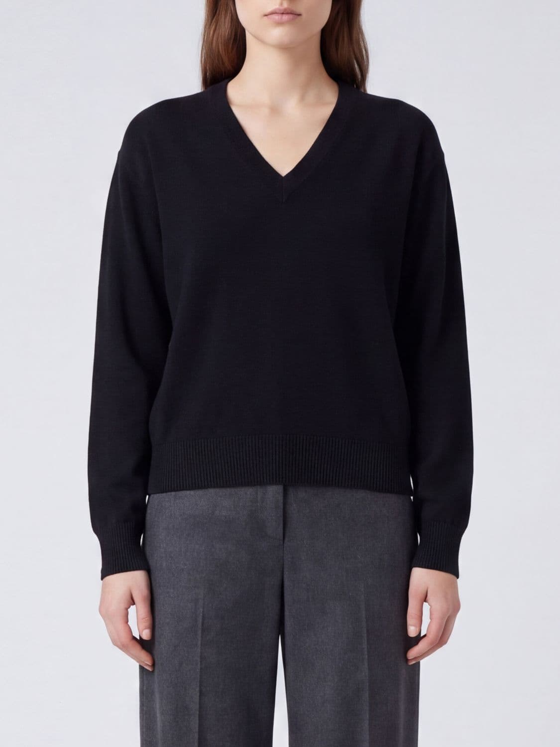 Lanvin V-Neck Virgin Wool Sweater with Tie Closure and Dropped Shoulders