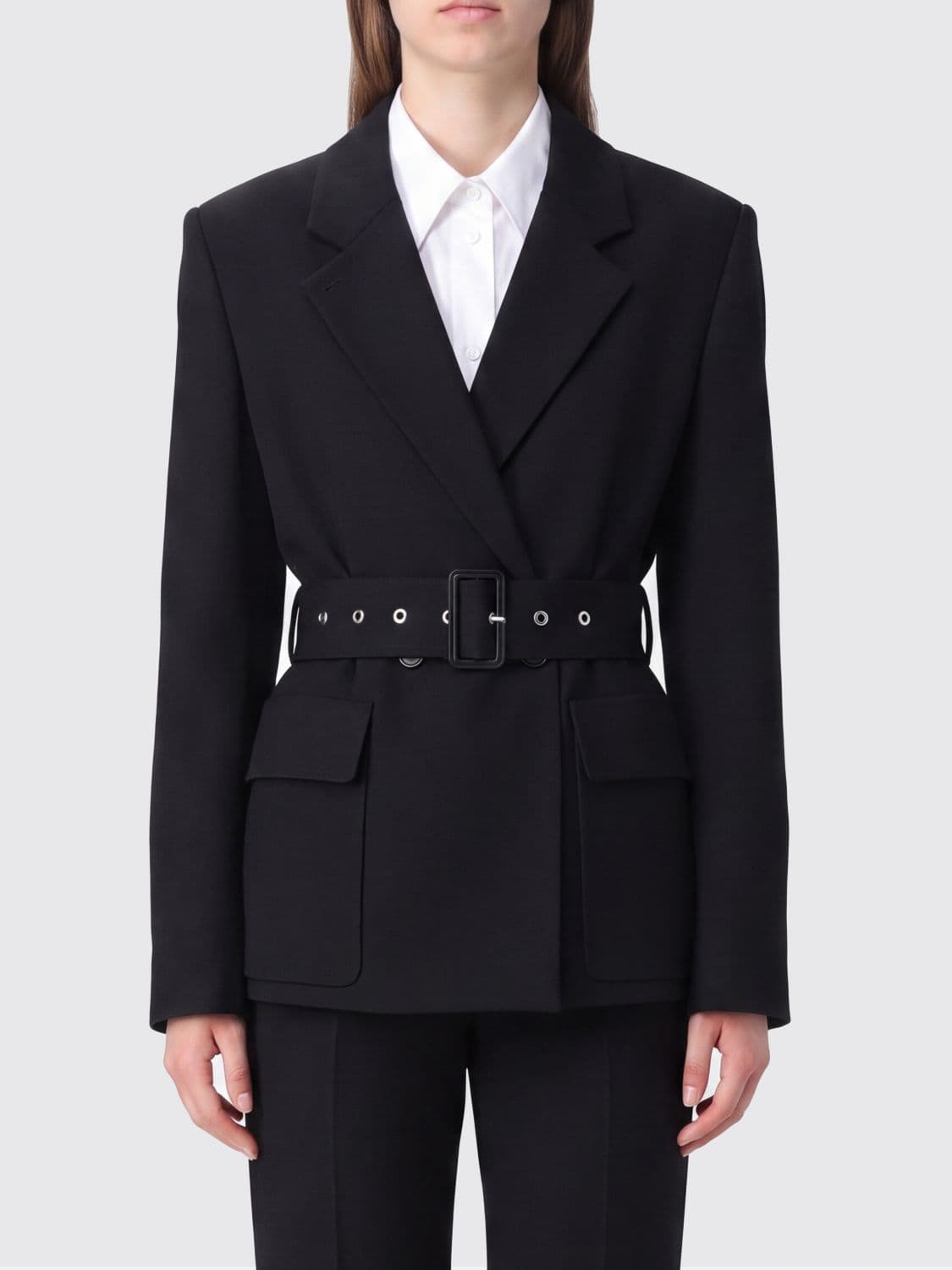 Lanvin Double-Breasted Pure Wool Blazer with Padded Shoulders and Peak Lapels