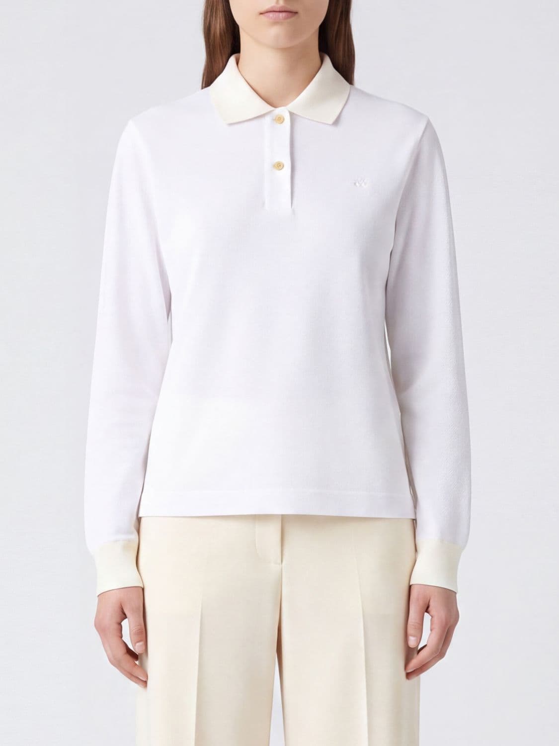 Jil Sander Long-Sleeved Cotton Polo Shirt with Contrast Trims and Collar