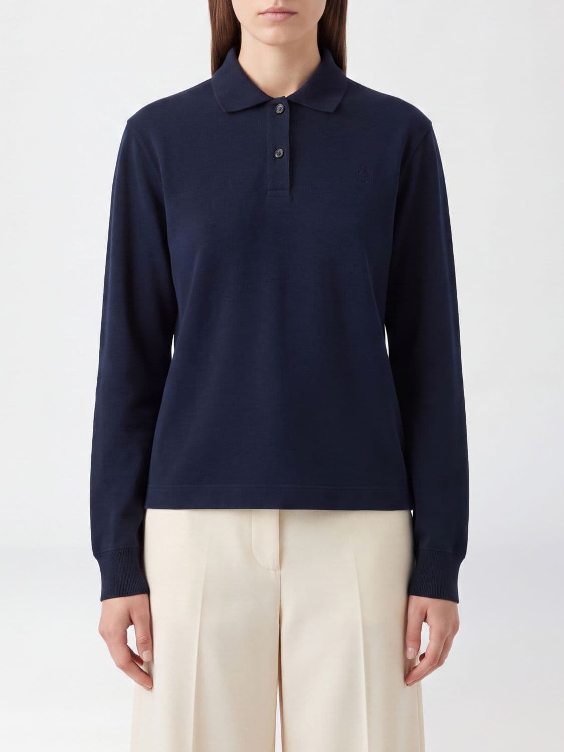 Jil Sander Long-Sleeved Cotton Polo Shirt with Contrast Trims and Collar