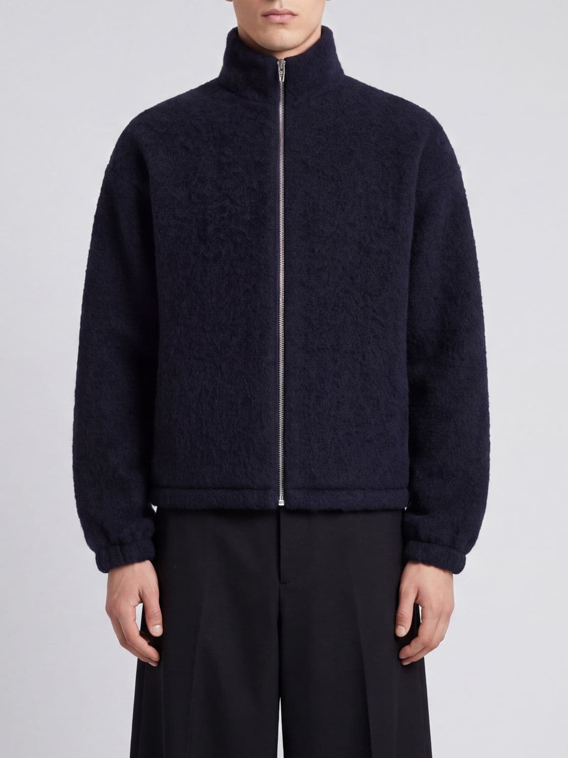 Jil Sander Short Wool-Blend Coat with Zip Closure and High Neck