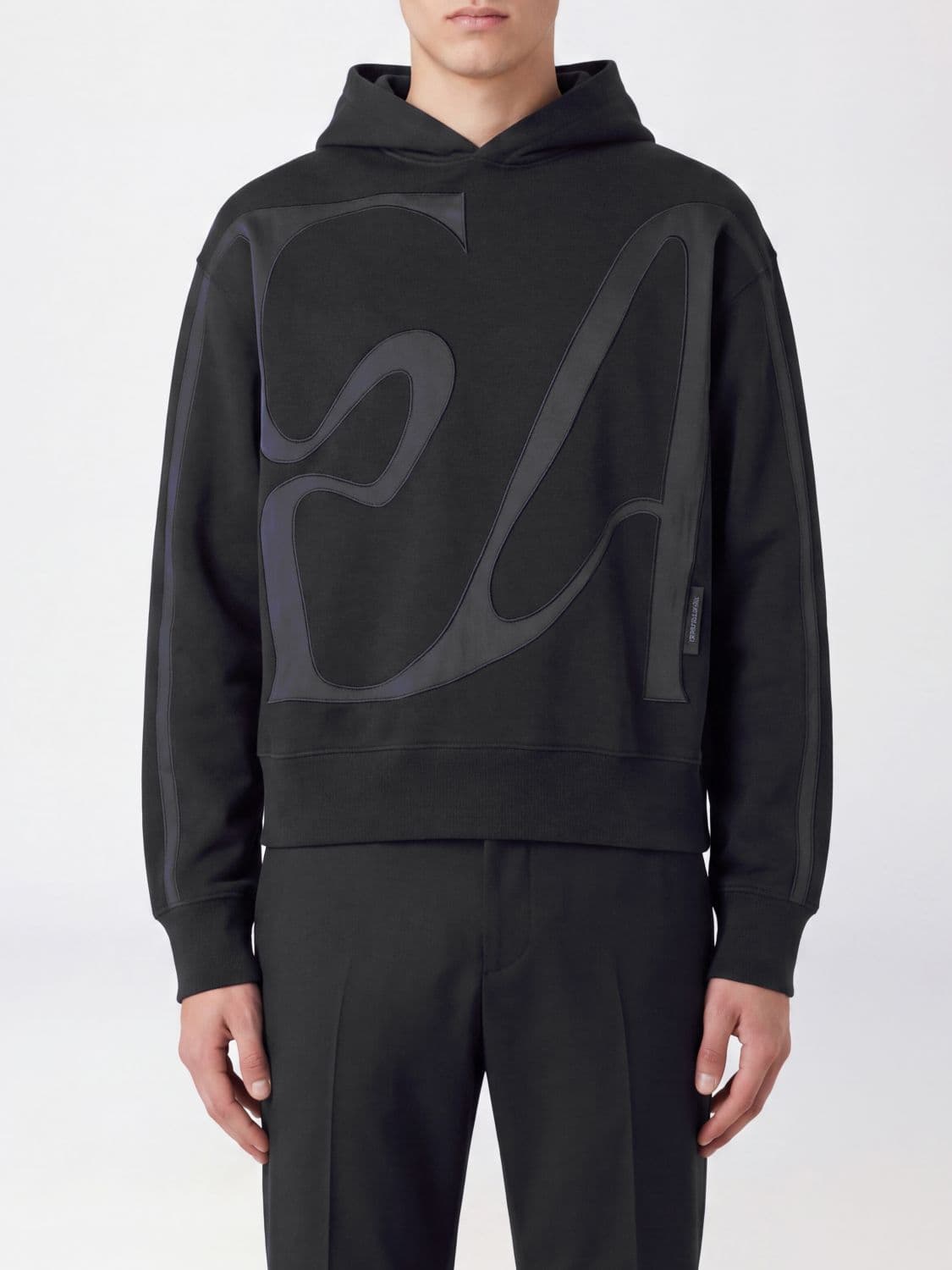 Emporio Armani Monogram Print Cotton Hoodie with a Relaxed Fit