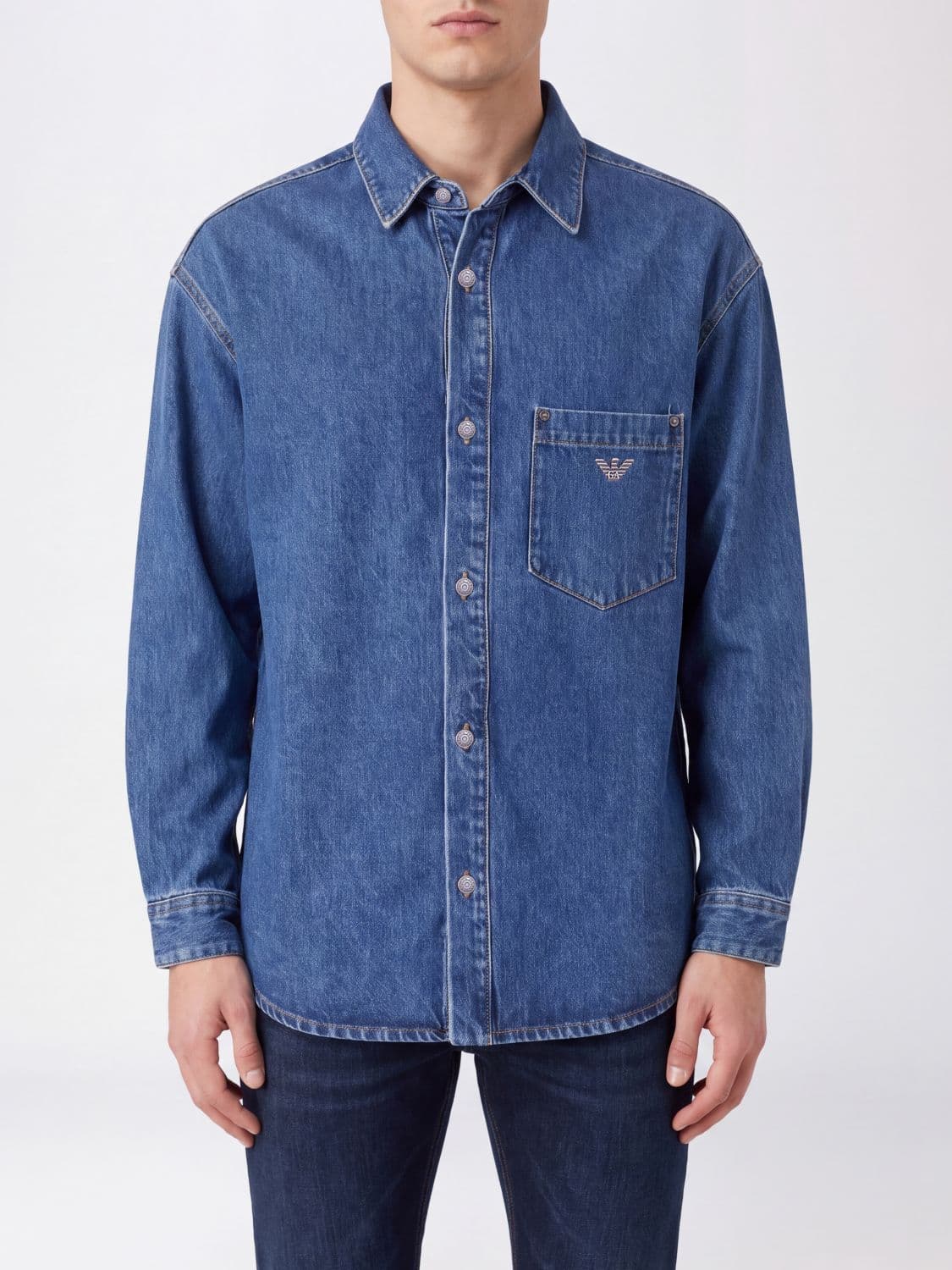 Emporio Armani Relaxed Fit Cotton Denim Shirt with Eagle Logo