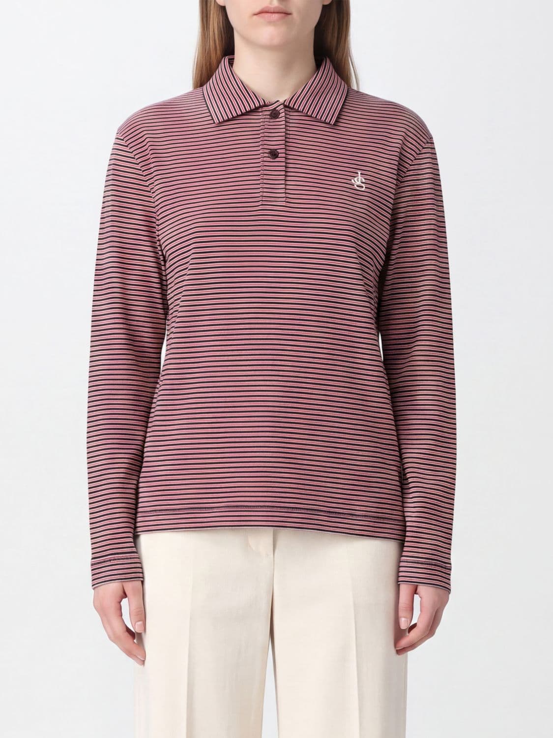 Jil Sander Striped Long-Sleeved Cotton Polo Shirt with Embroidered Logo on Collar
