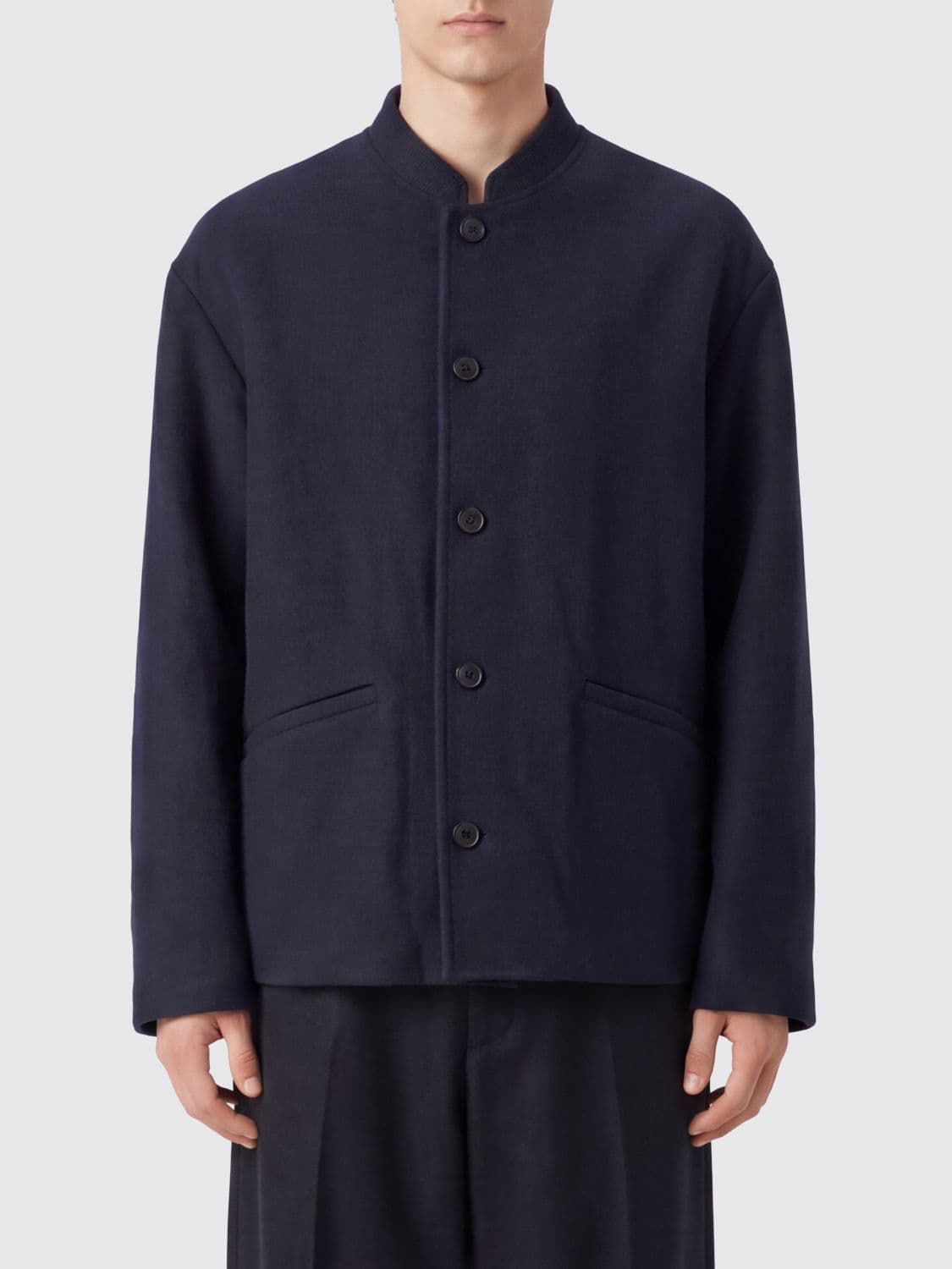 Jil Sander Wool Shirt Jacket with a Mandarin Collar and Welt Pockets