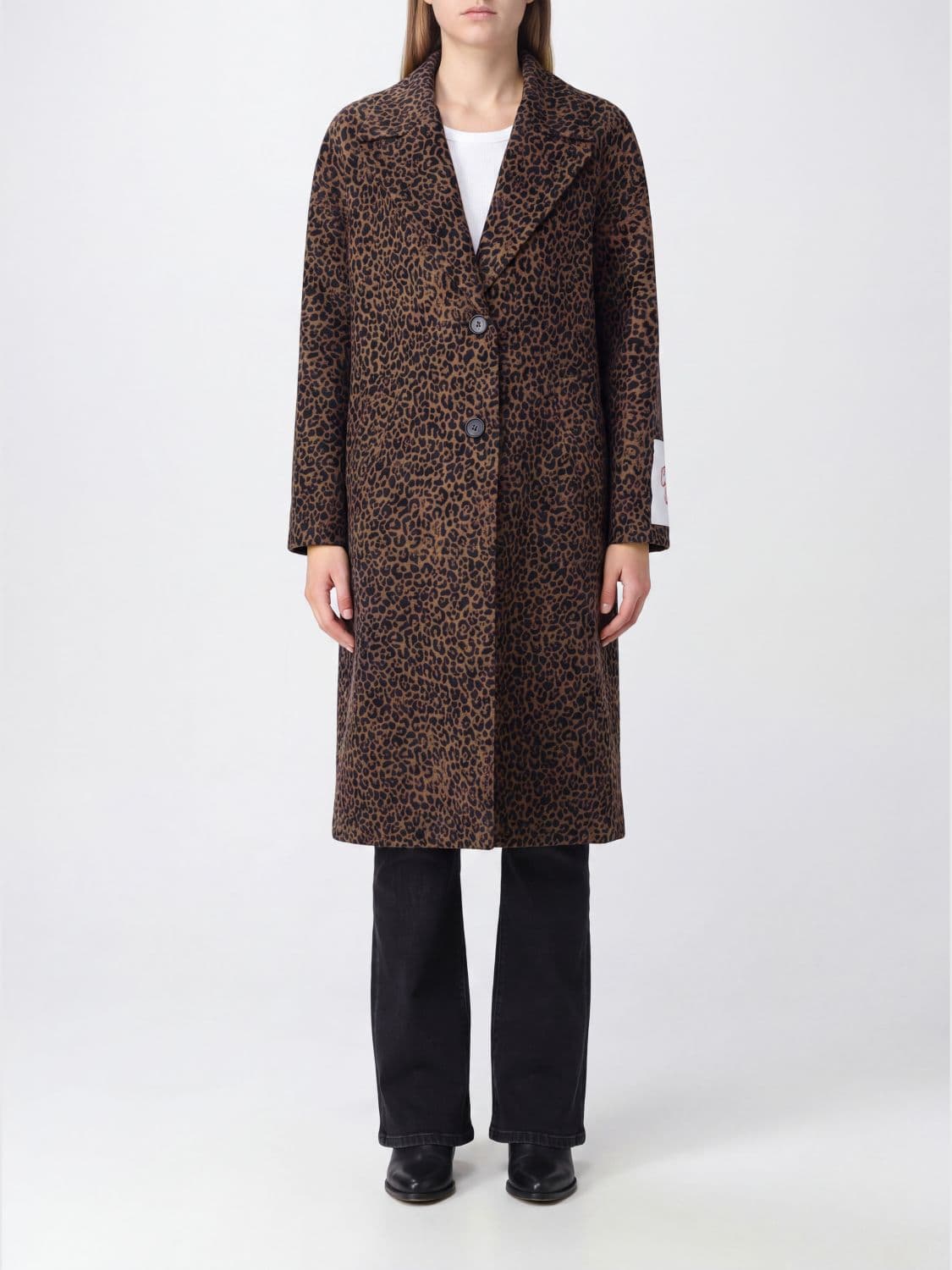 Golden Goose Animal Print Single-Breasted Long Coat in Wool Blend