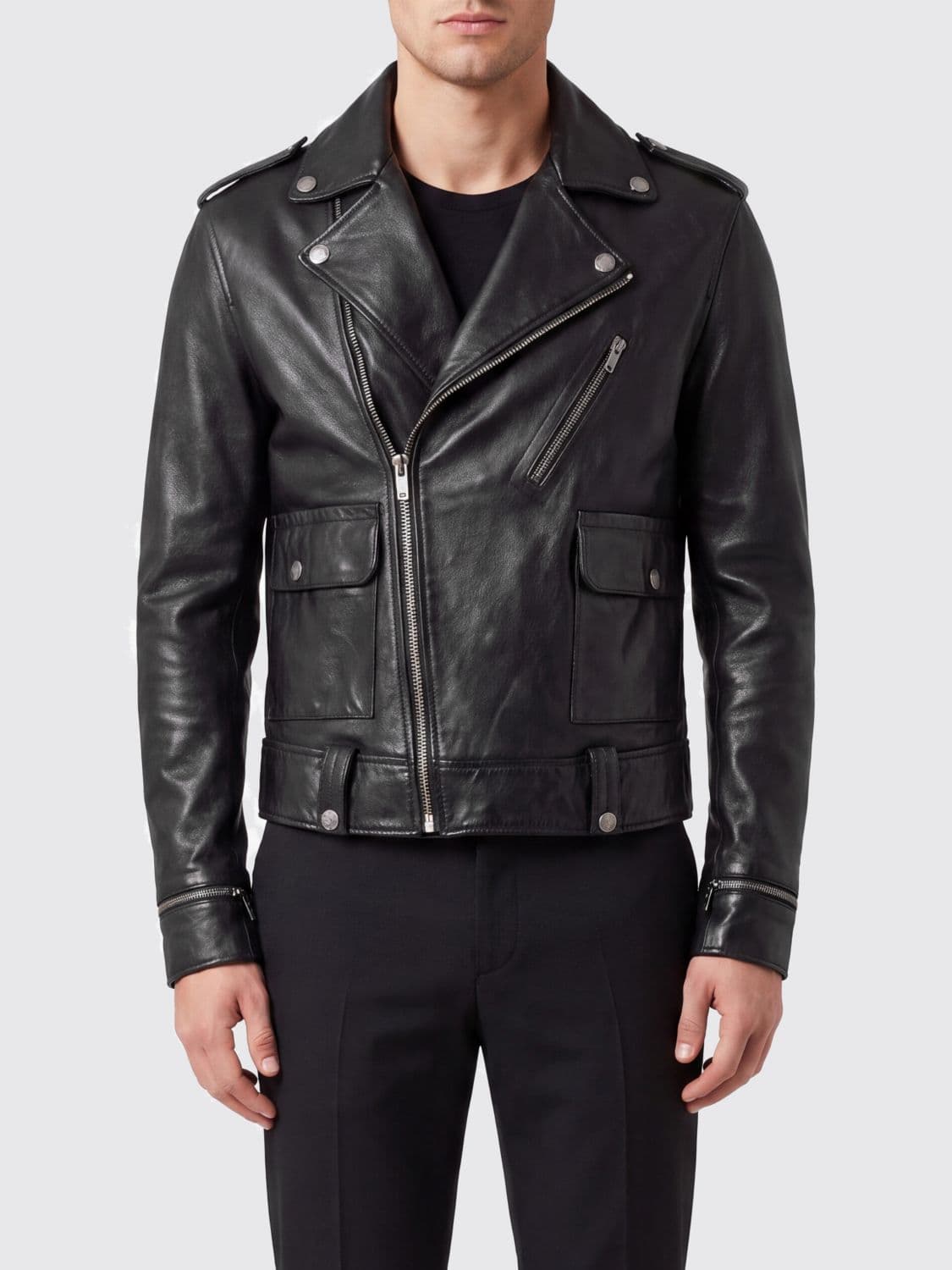 Golden Goose Ovine Leather Biker Jacket with Asymmetrical Zip Closure