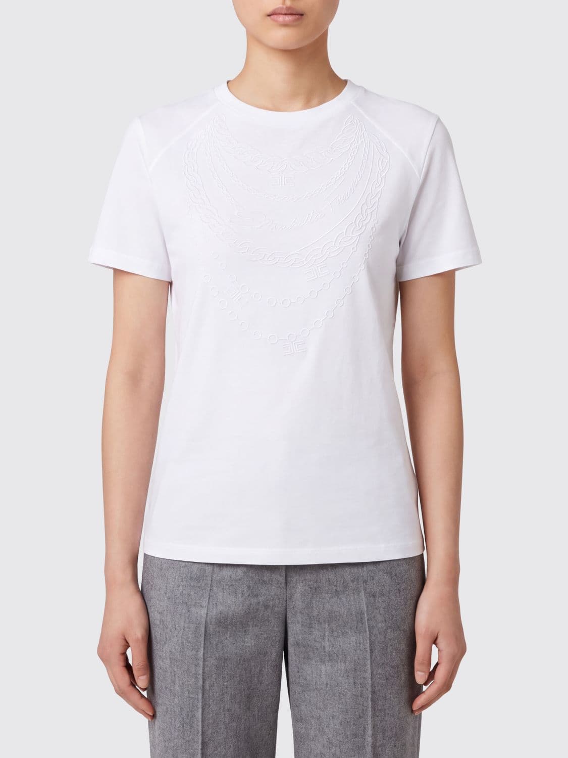 Elisabetta Franchi Slim Fit Cotton T-shirt with a Contrasting Graphic Print