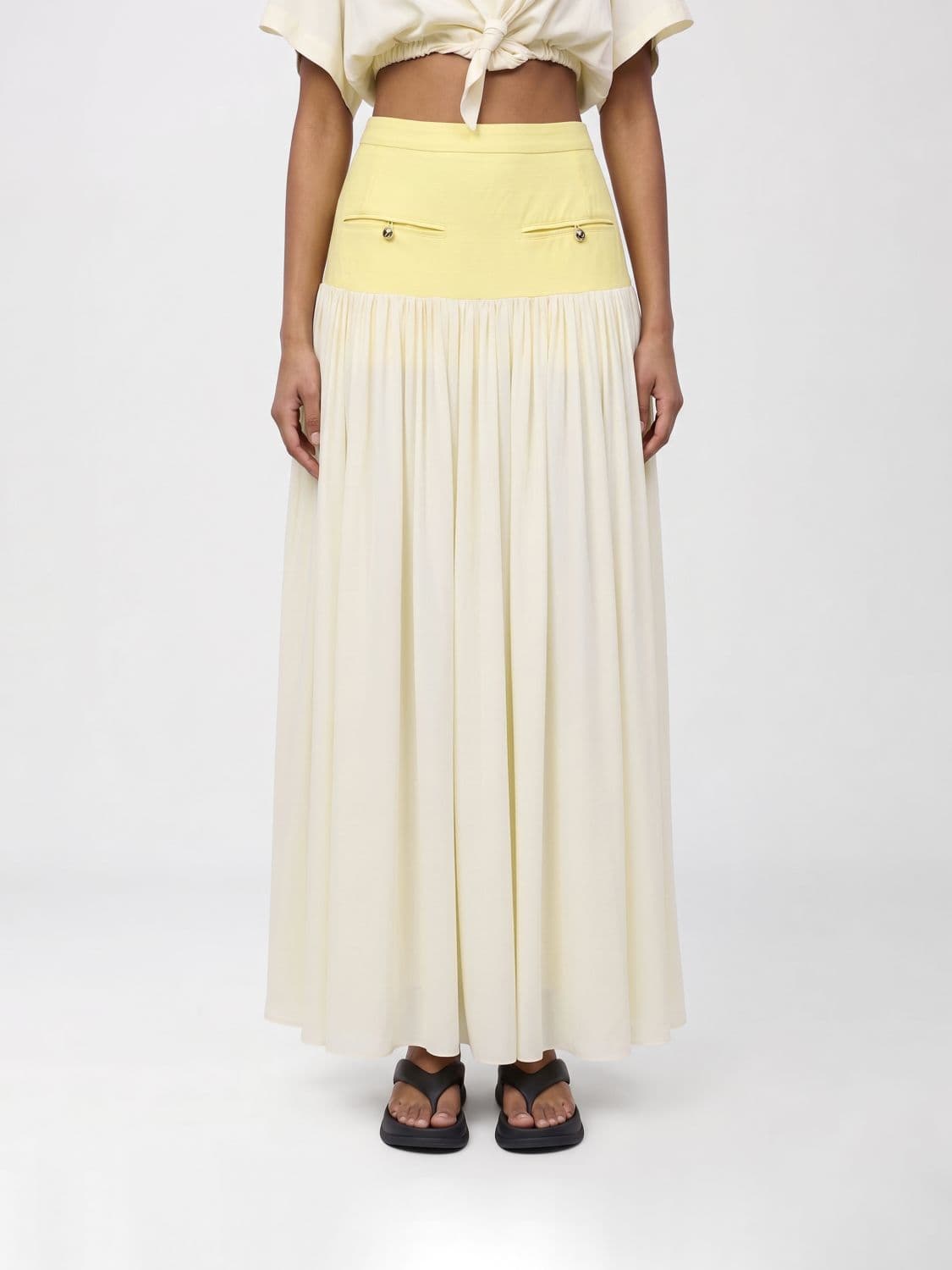 Rabanne A-Line Long Skirt in Bicolor Abstract Print Crêpe de Chine