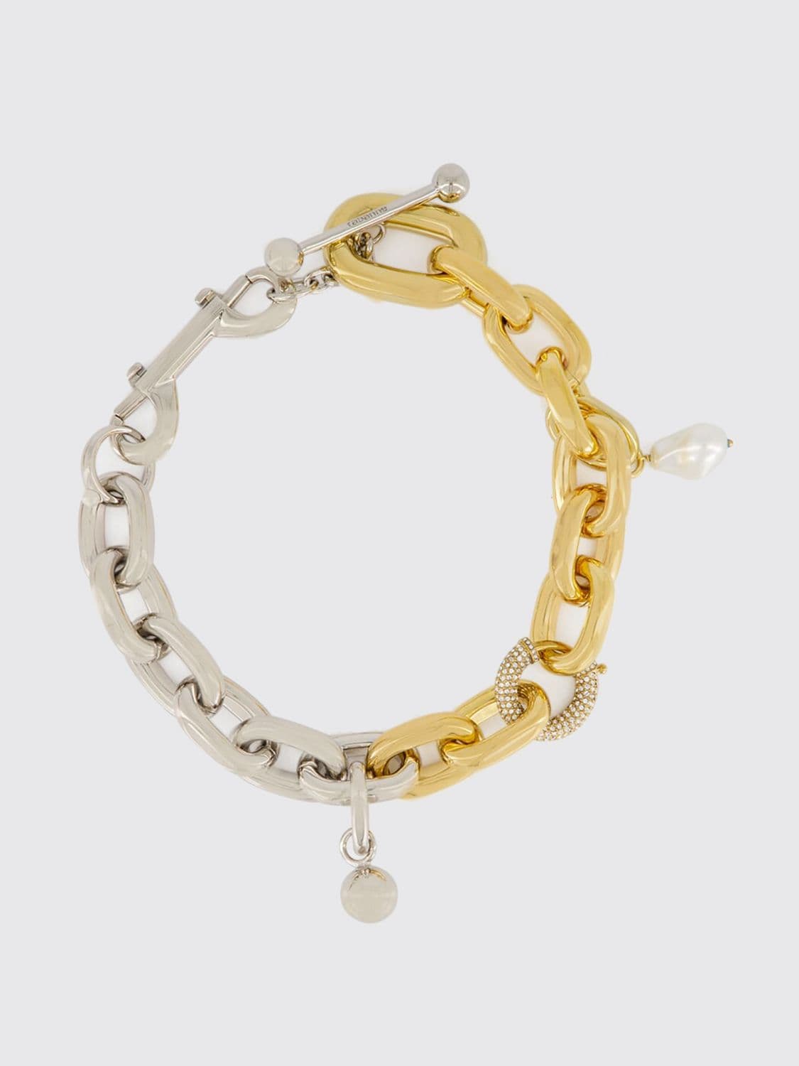 Rabanne Silver-Tone Brass Bracelet with Charms and Rhinestone Application