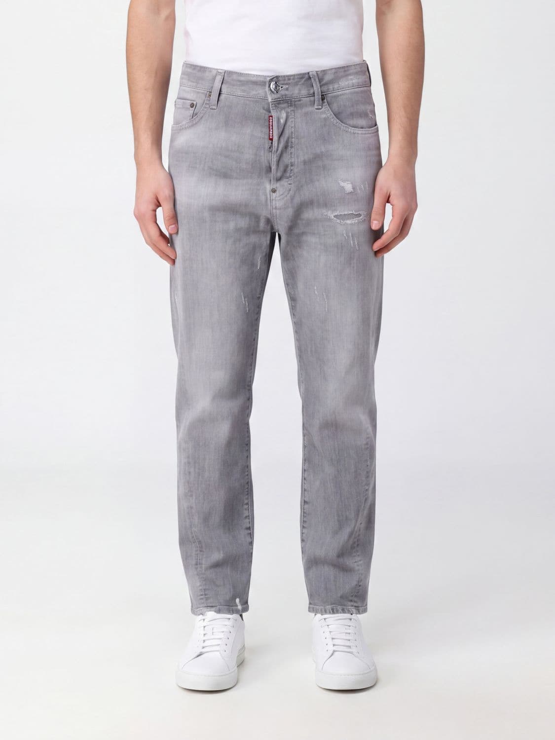 Dsquared2 Distressed Straight-Leg Cotton Denim Jeans with a Mid-Rise Waist
