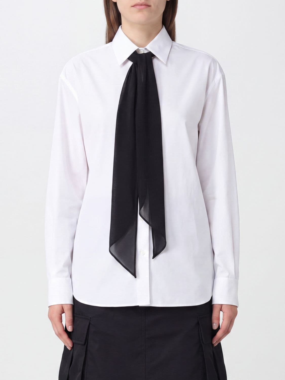 Sacai Pussy-Bow Cotton-Blend Shirt with Concealed Closure
