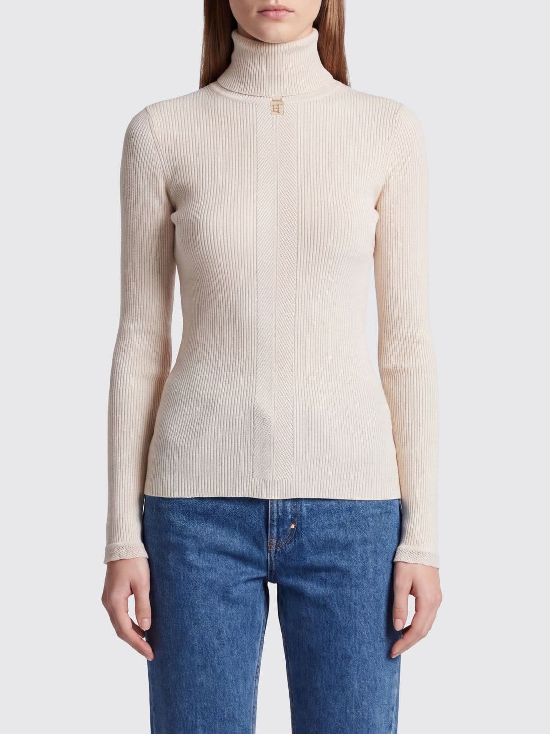 Elisabetta Franchi Slim Fit Ribbed Viscose Knit Polo Neck with Logo