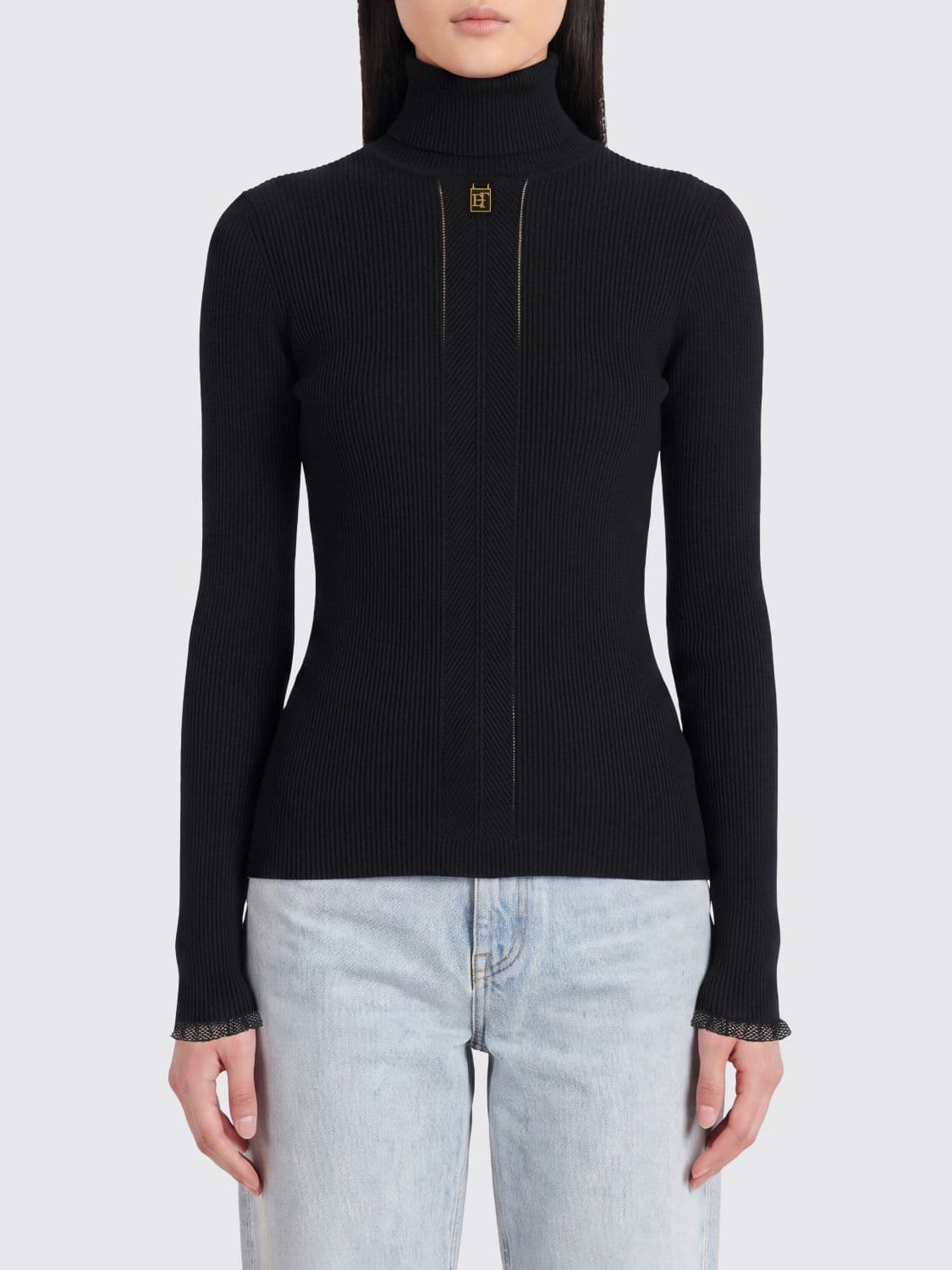 Elisabetta Franchi Slim Fit Ribbed Viscose Knit Polo Neck with Logo