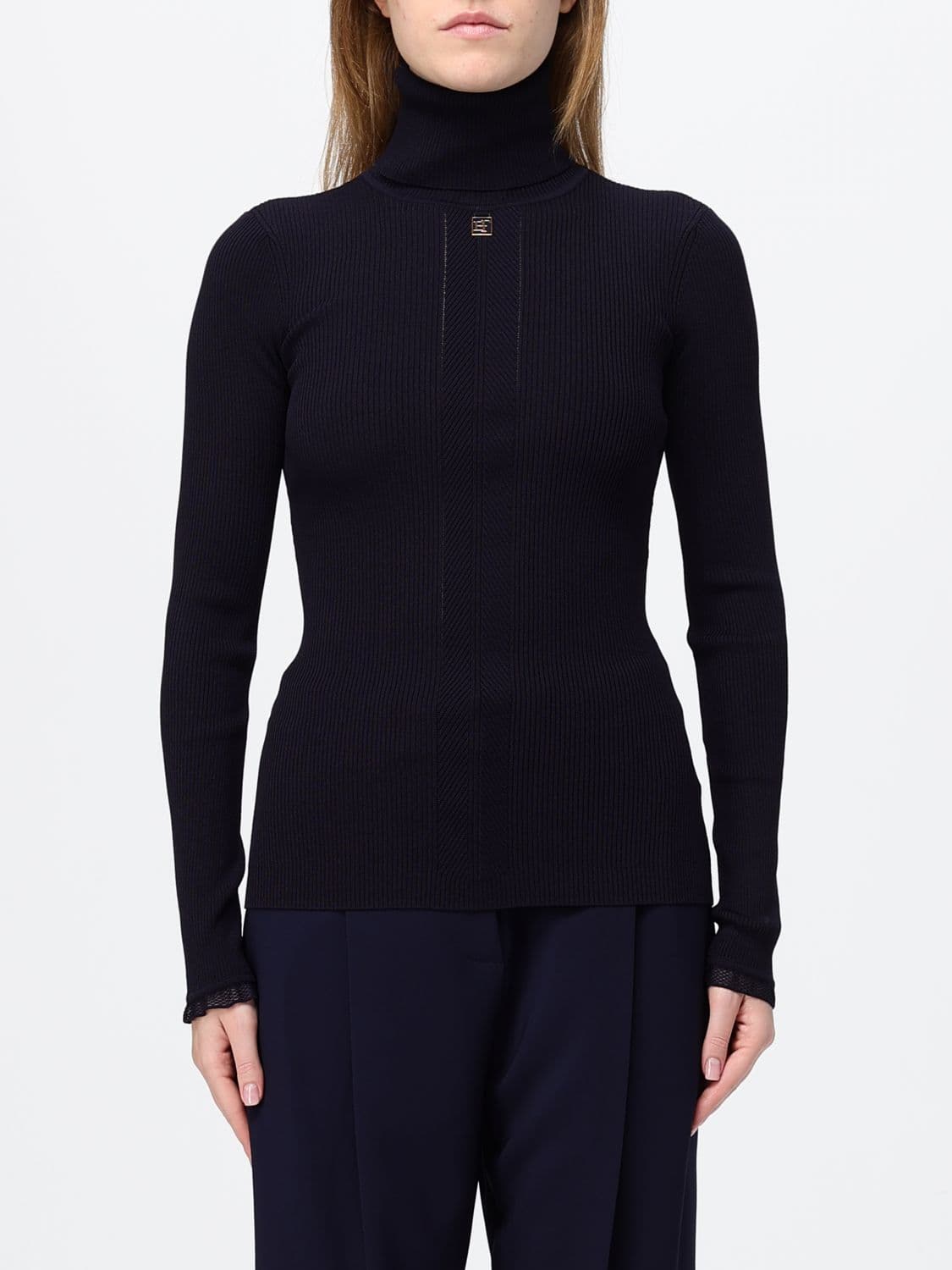 Elisabetta Franchi Slim Fit Ribbed Viscose Knit Polo Neck with Logo
