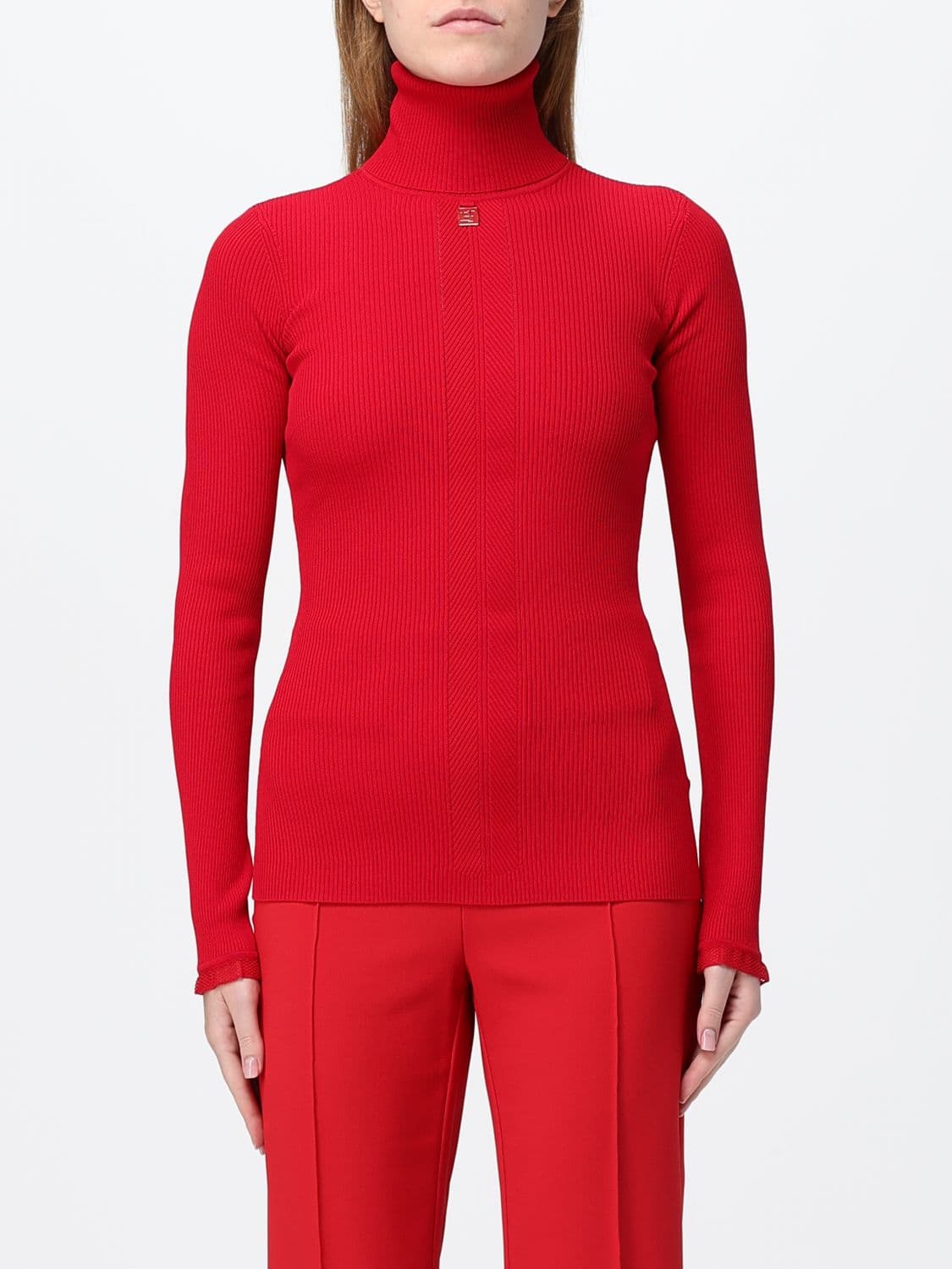 Elisabetta Franchi Slim Fit Ribbed Viscose Knit Polo Neck with Logo