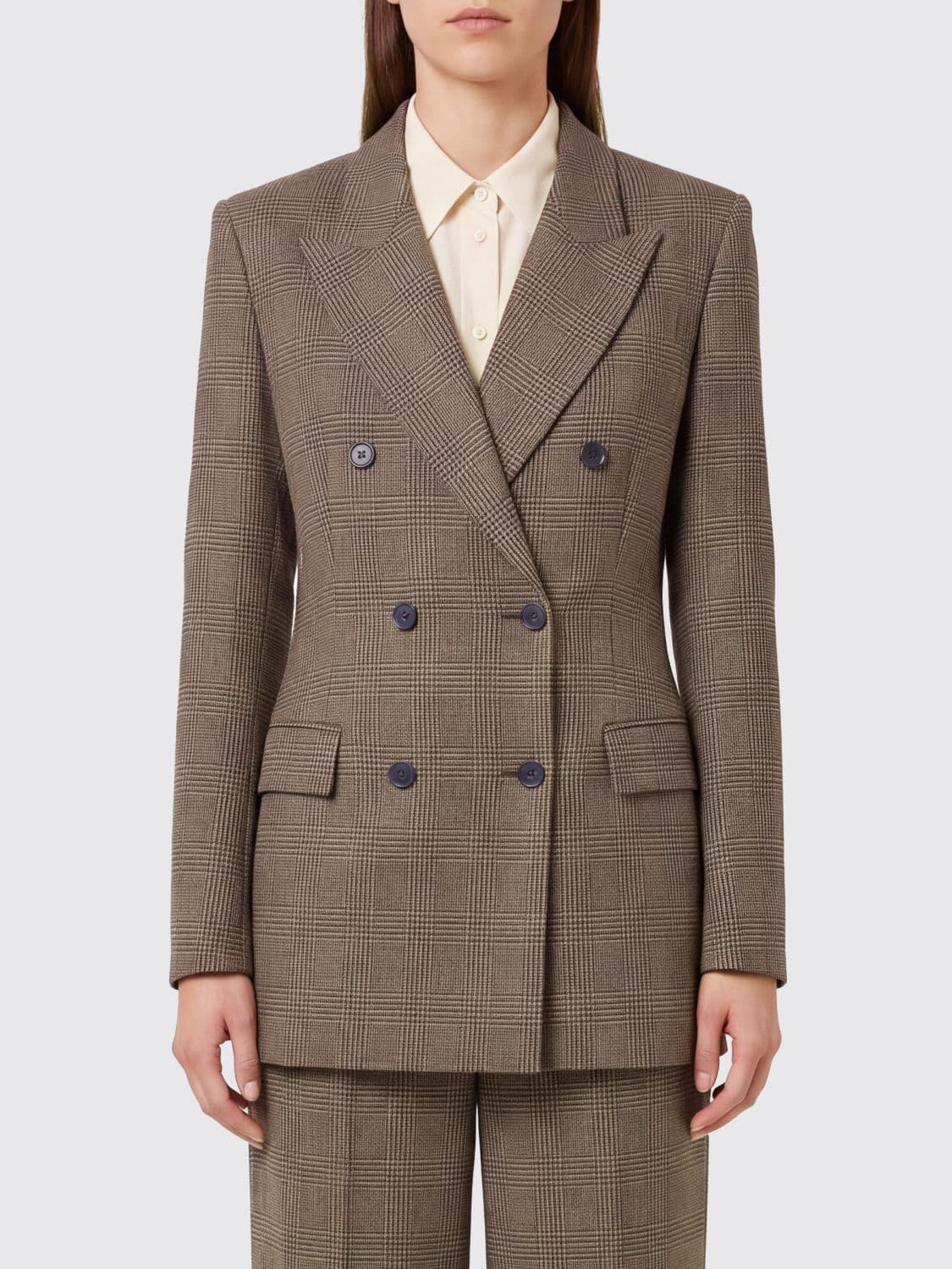 Parosh P. A.R. O.S. H. Slim Fit Double-Breasted Check Blazer in Wool Blend