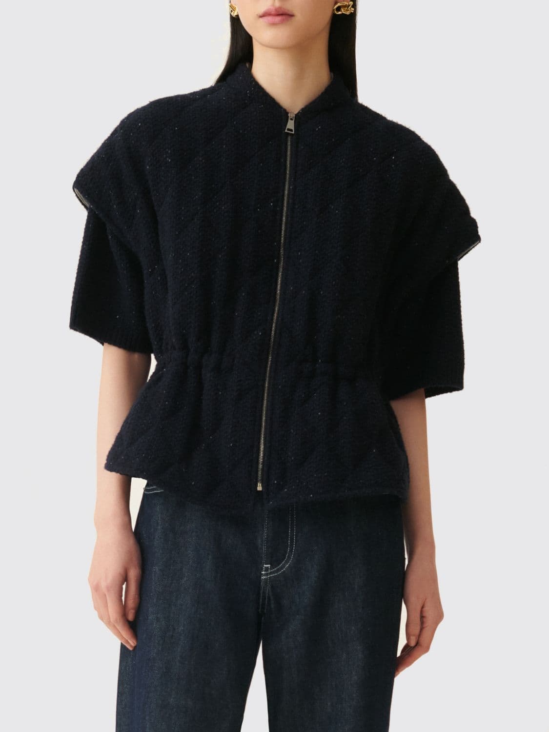 Fabiana Filippi Short Padded Wool and Cashmere Cape with a Bomber Collar