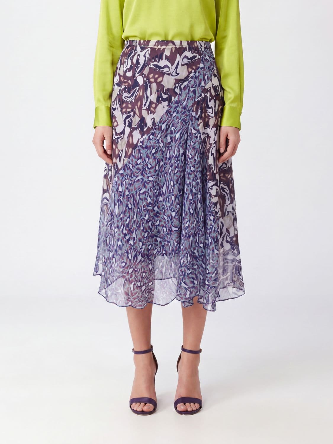 Dries Van Noten High-Waisted Abstract-Print Silk Full Midi Skirt