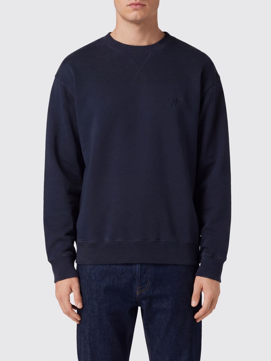 Jw Anderson Crewneck Cotton Sweatshirt with Embroidered Logo and Dropped Shoulders