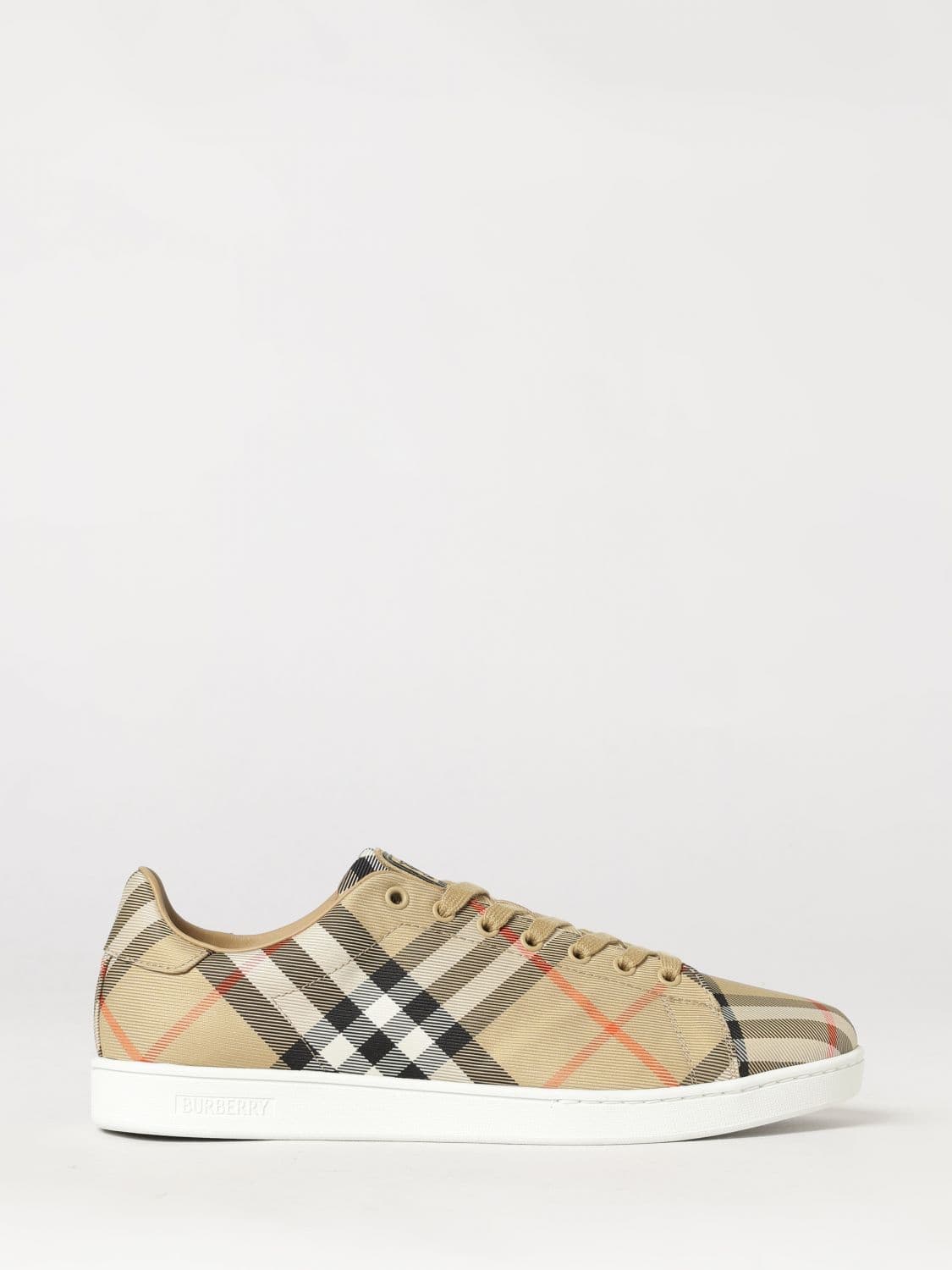 Burberry Low-Top Trainers in Leather and Vintage Check Canvas