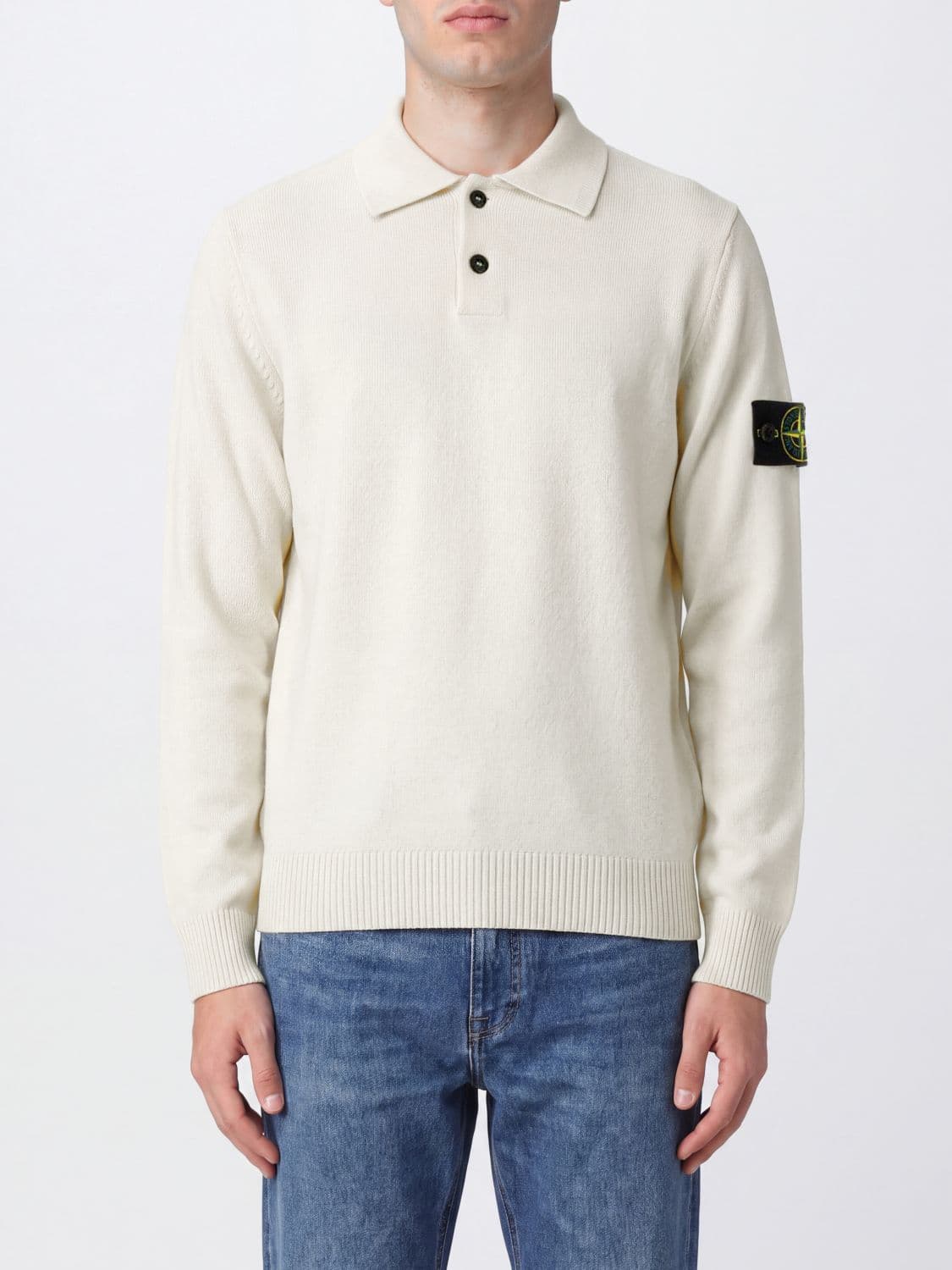 Stone Island Long-Sleeved Jumper in Pure Virgin Wool Knit with Compass Logo