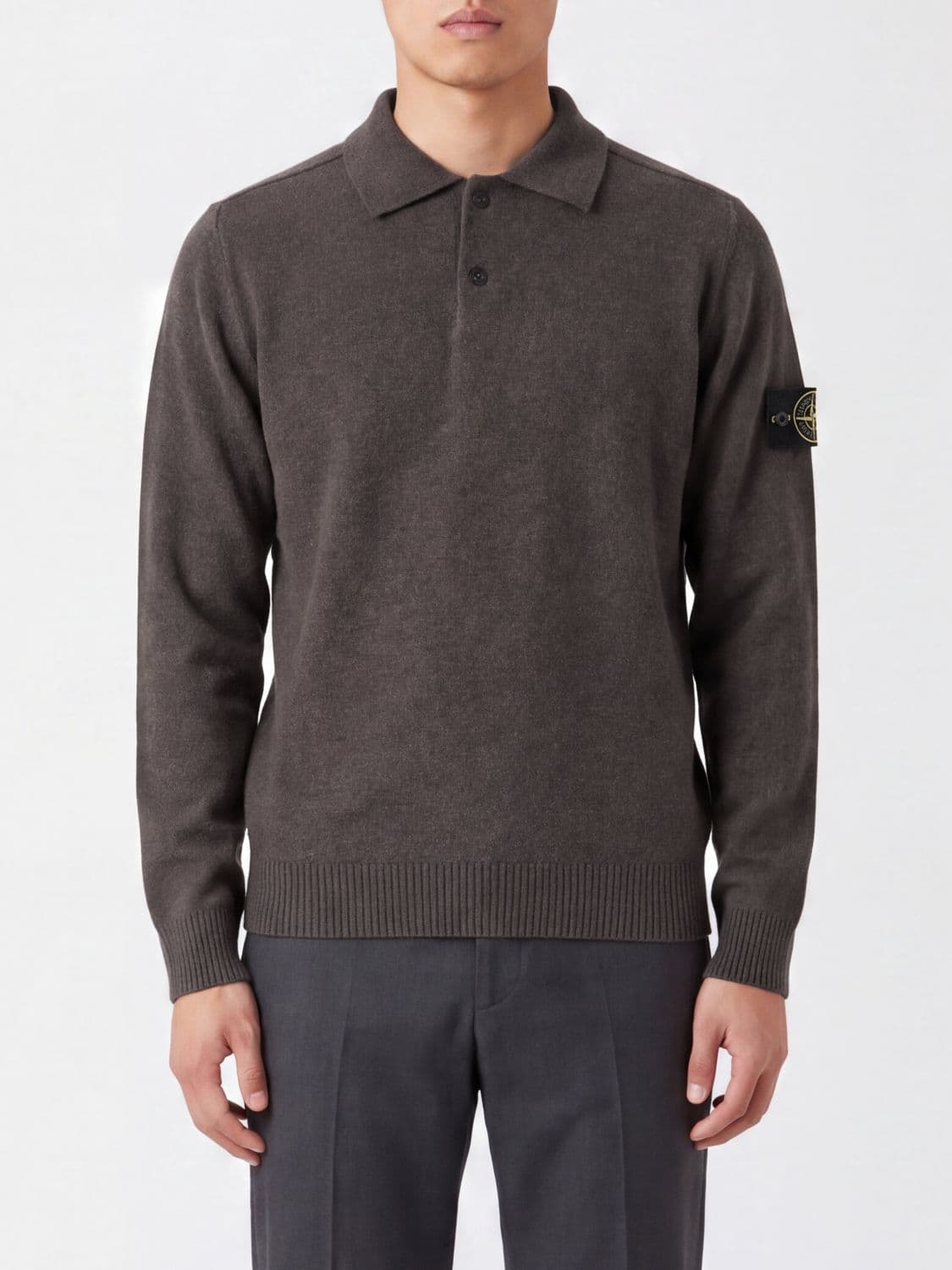 Stone Island Long-Sleeved Jumper in Pure Virgin Wool Knit with Compass Logo