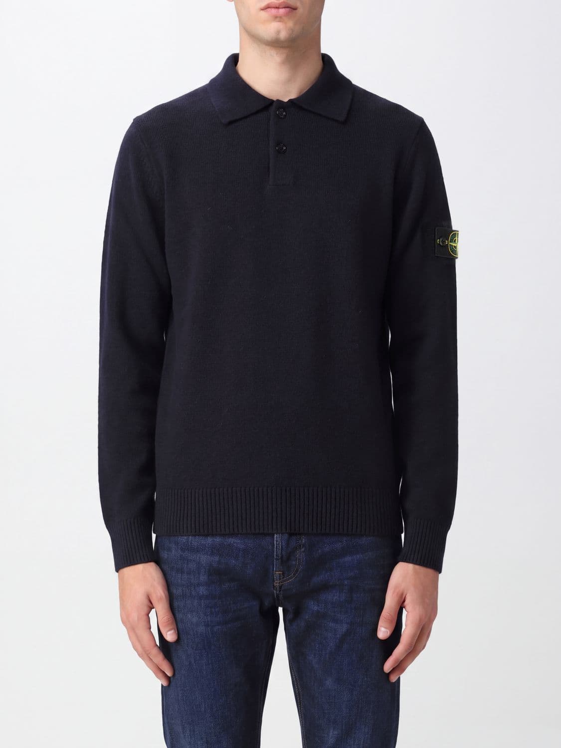 Stone Island Long-Sleeved Jumper in Pure Virgin Wool Knit with Compass Logo