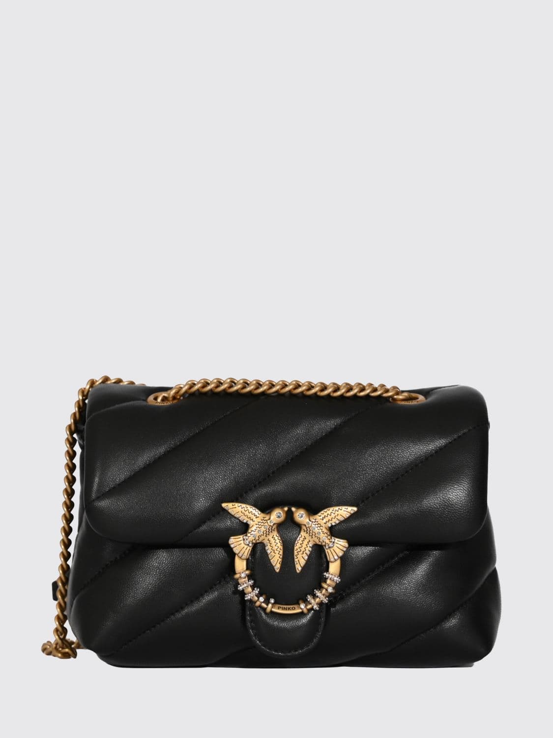Pinko Mini Love Bag Puff Matelassé Nappa Crossbody Bag with Rhinestones