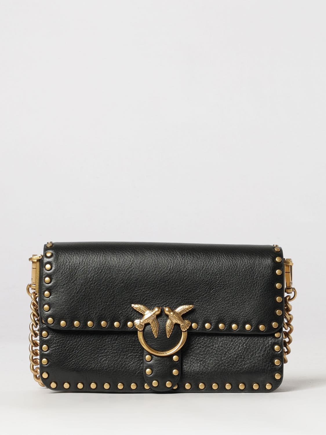 Pinko Love One Slouchy Mini Bag in Leather with Monogrammed Embroidery and Love Birds Logo · OS