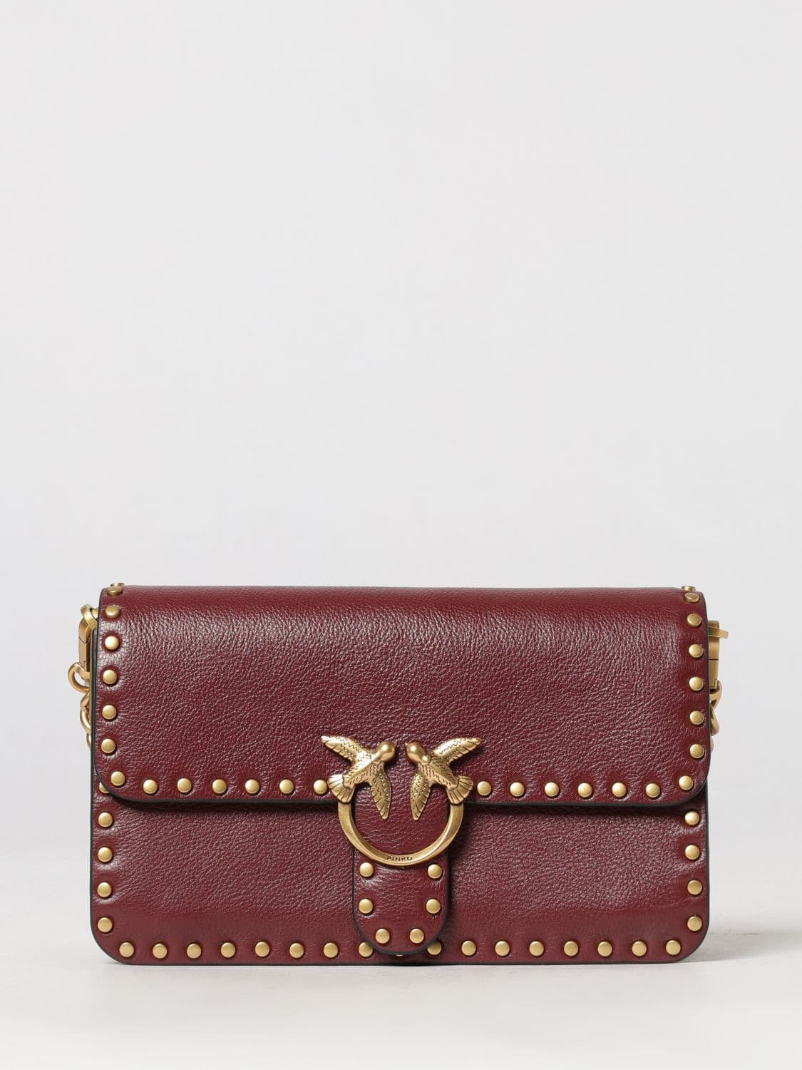 Pinko Love One Slouchy Mini Bag in Leather with Monogrammed Embroidery and Love Birds Logo · OS