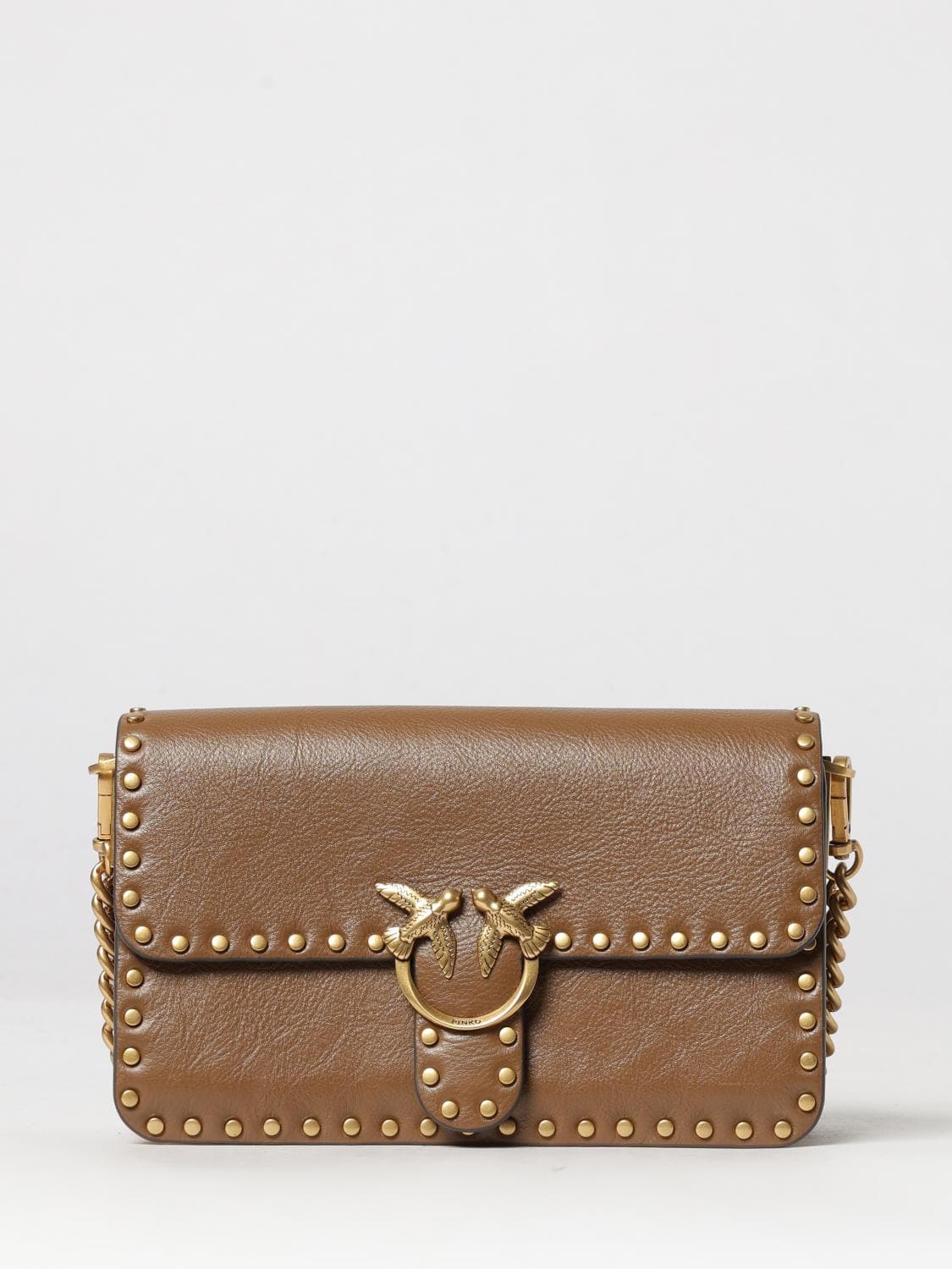 Pinko Love One Slouchy Mini Bag in Leather with Monogrammed Embroidery and Love Birds Logo