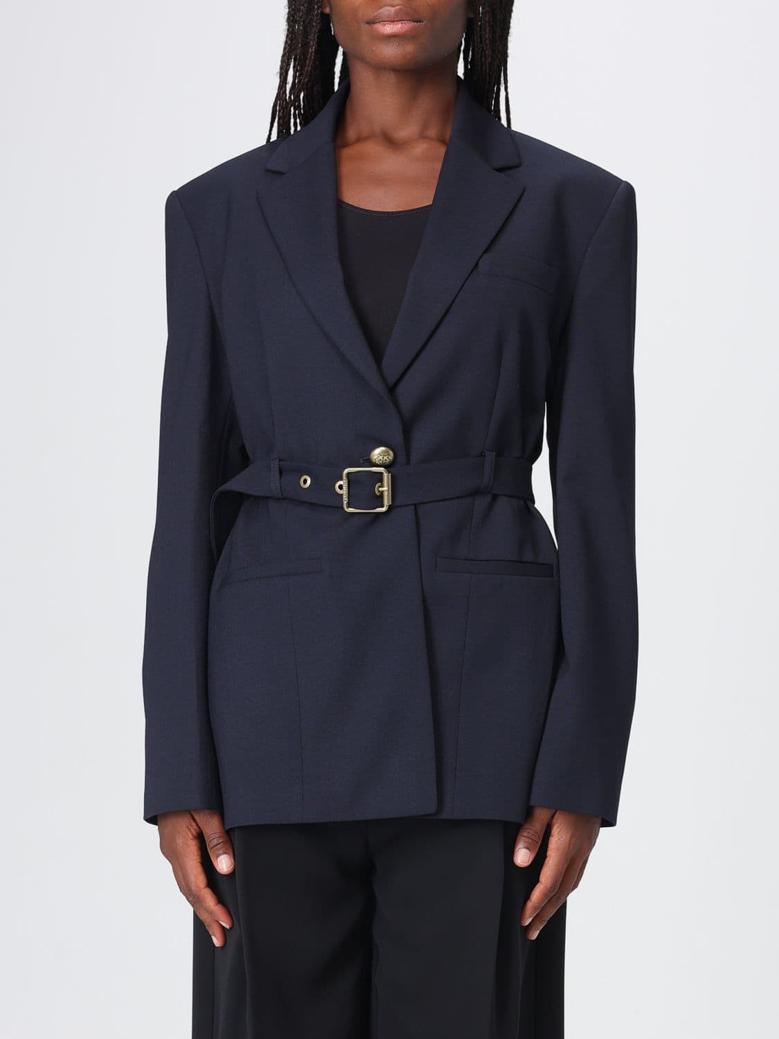 Pinko Slim Fit Single-Breasted Wool Blend Blazer with Waist Belt