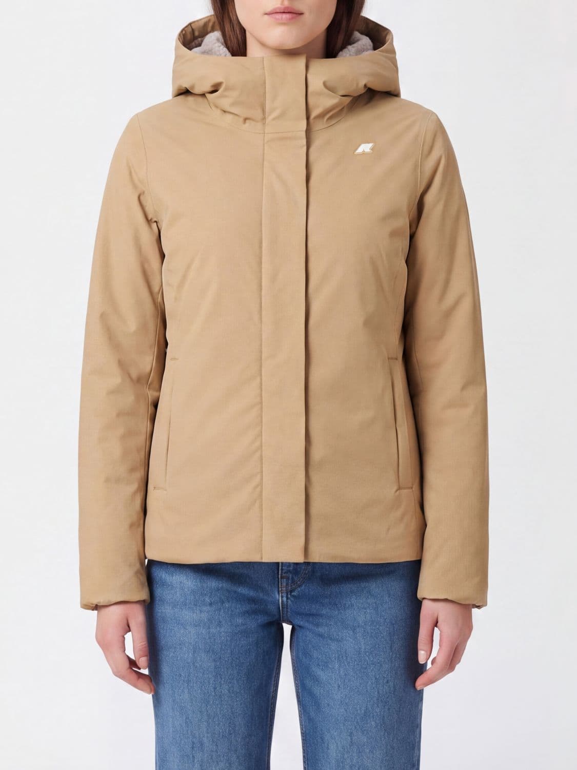 K-Way Bleizou Short Waterproof Parka with Hood and Faux-Fur Lining